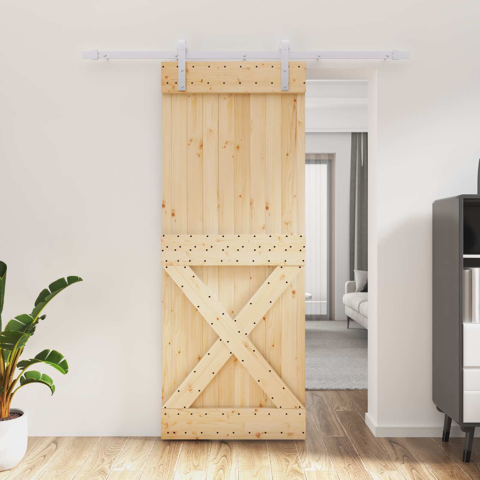 Csúszó ajtó természetes és fehér 80 x 210 cm szilárd fenyőfa
