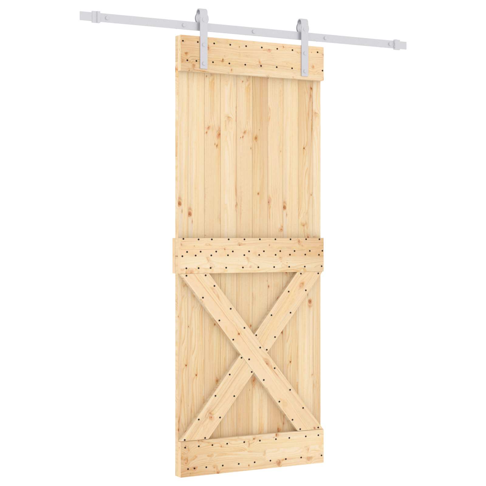 Csúszó ajtó természetes és fehér 80 x 210 cm szilárd fenyőfa