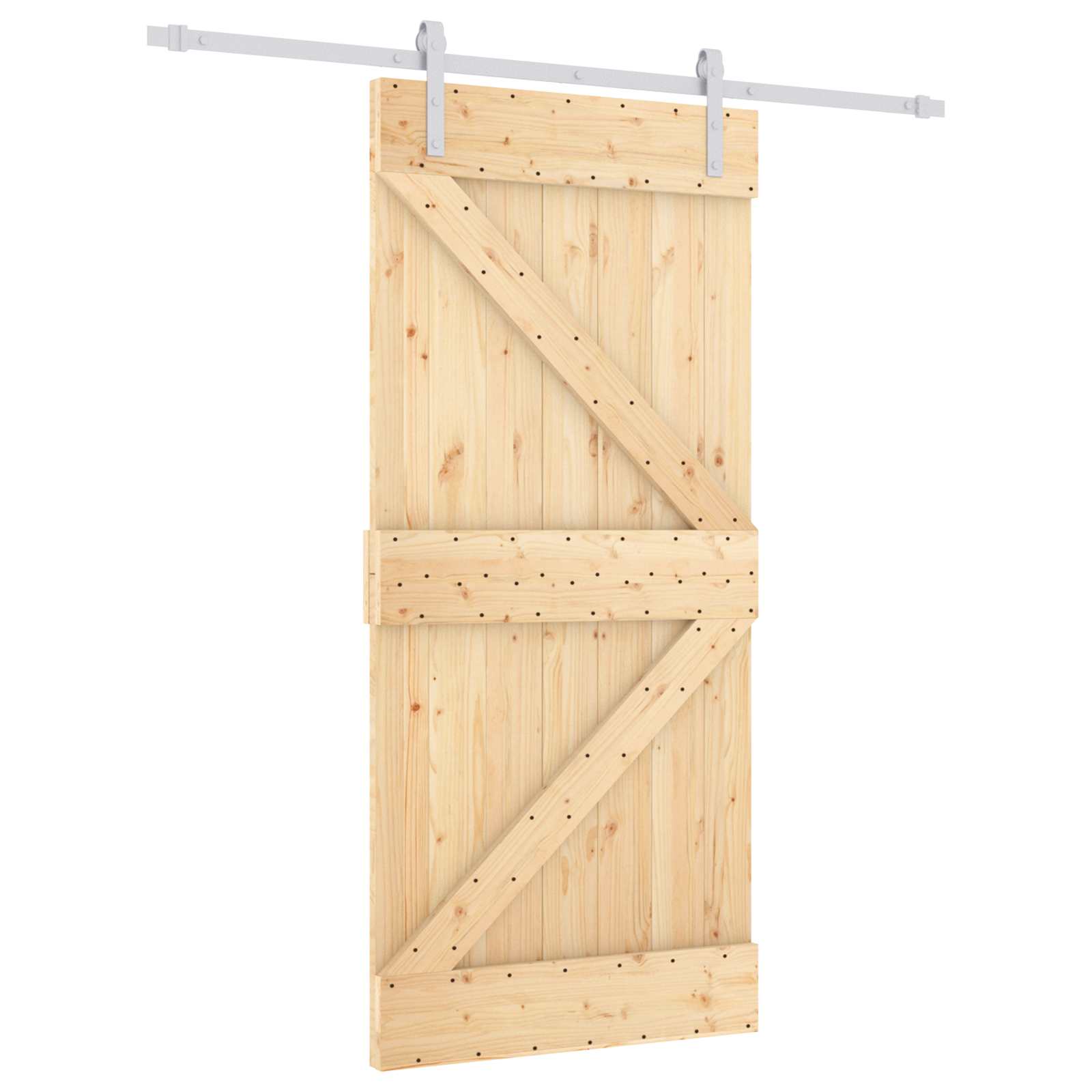 Csúszó ajtó természetes és fehér 95 x 210 cm szilárd fenyőfa