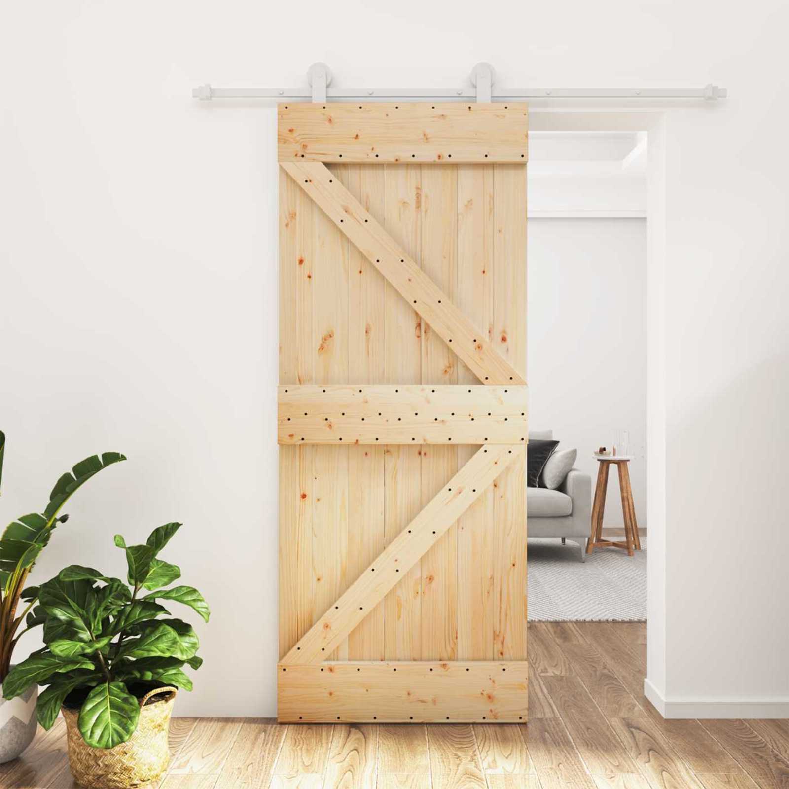 Csúszó ajtó természetes és fehér 85 x 210 cm szilárd fenyőfa
