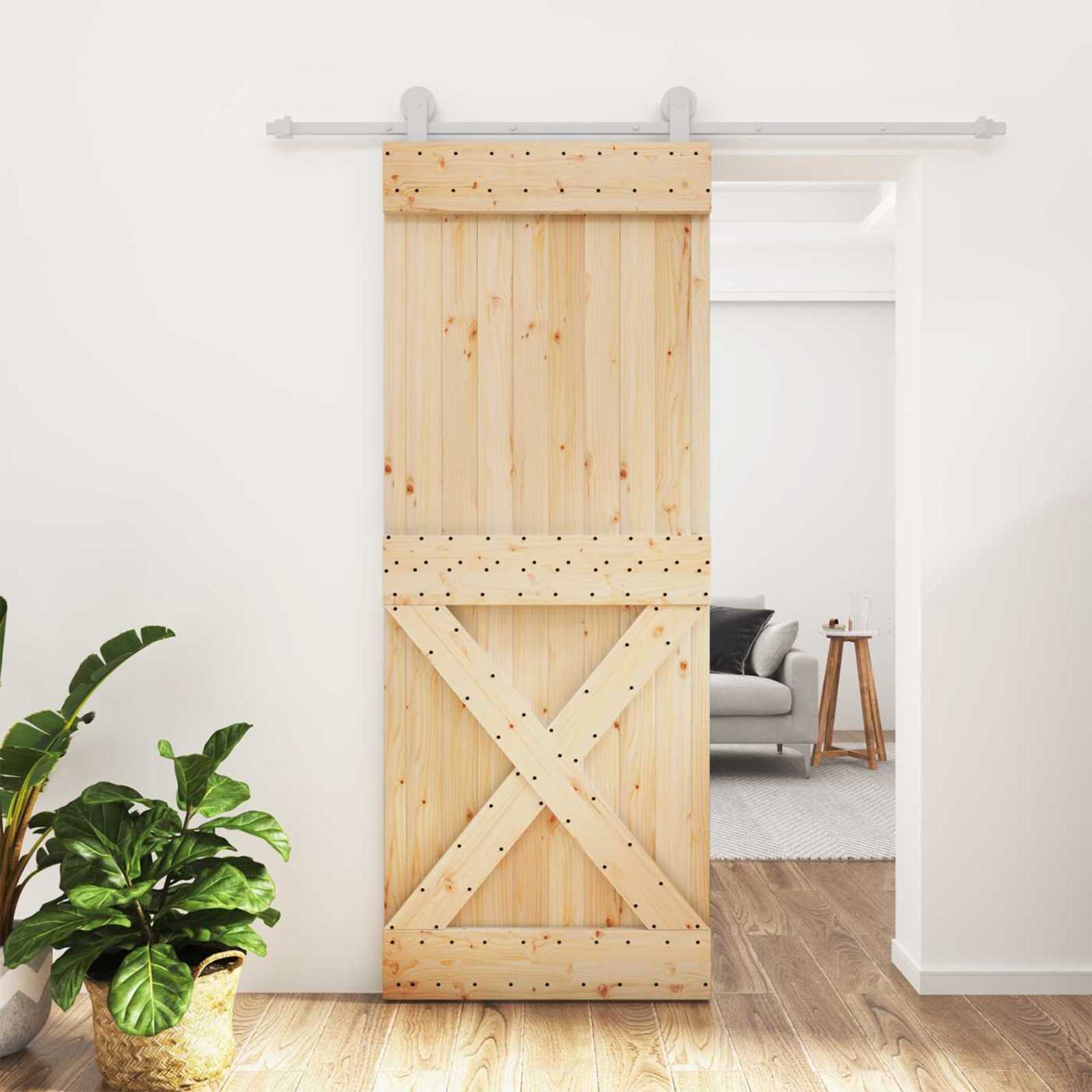 Csúszó ajtó természetes és fehér 80 x 210 cm szilárd fenyőfa