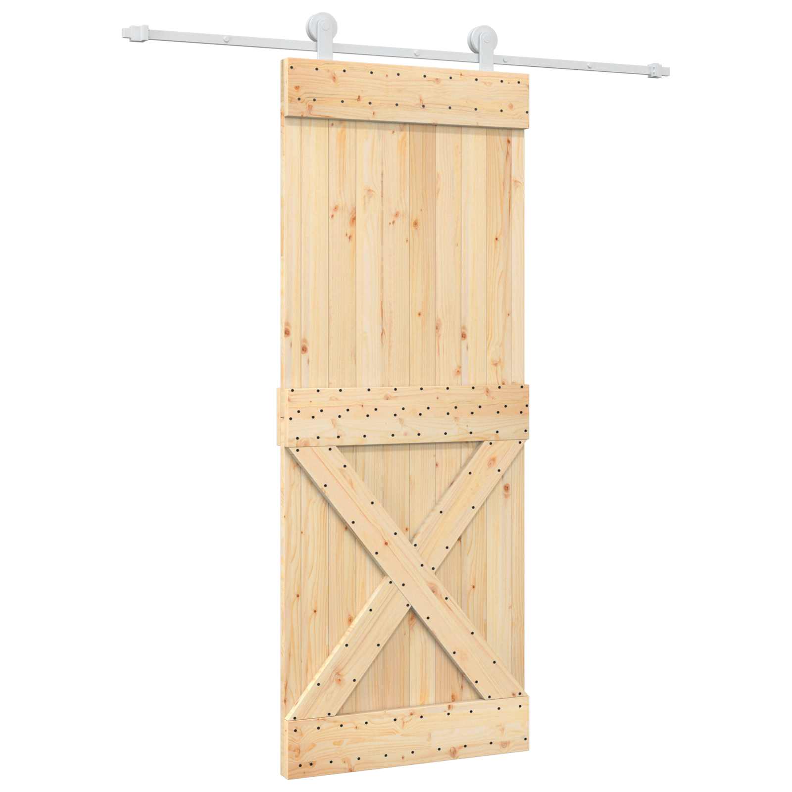 Csúszó ajtó természetes és fehér 80 x 210 cm szilárd fenyőfa