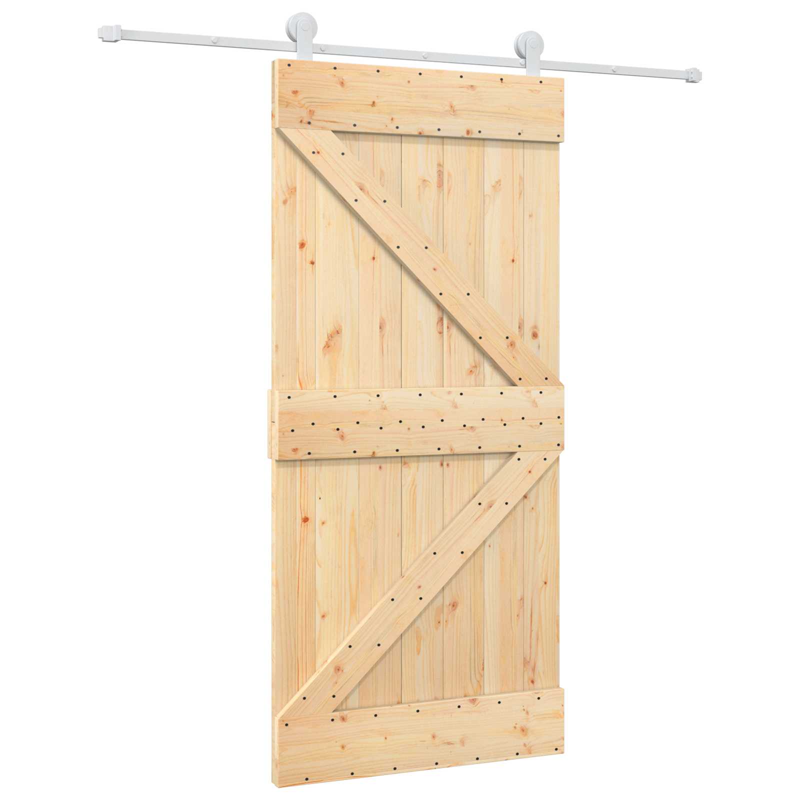 Csúszó ajtó természetes és fehér 95 x 210 cm szilárd fenyőfa