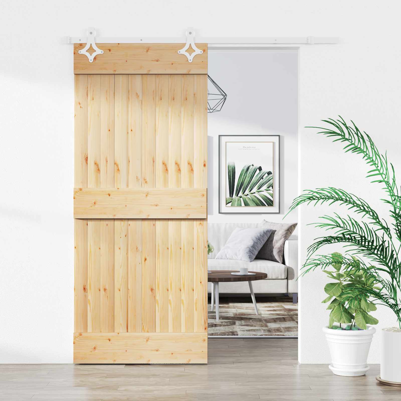 Csúszó ajtó természetes és fehér 90 x 210 cm szilárd fenyőfa