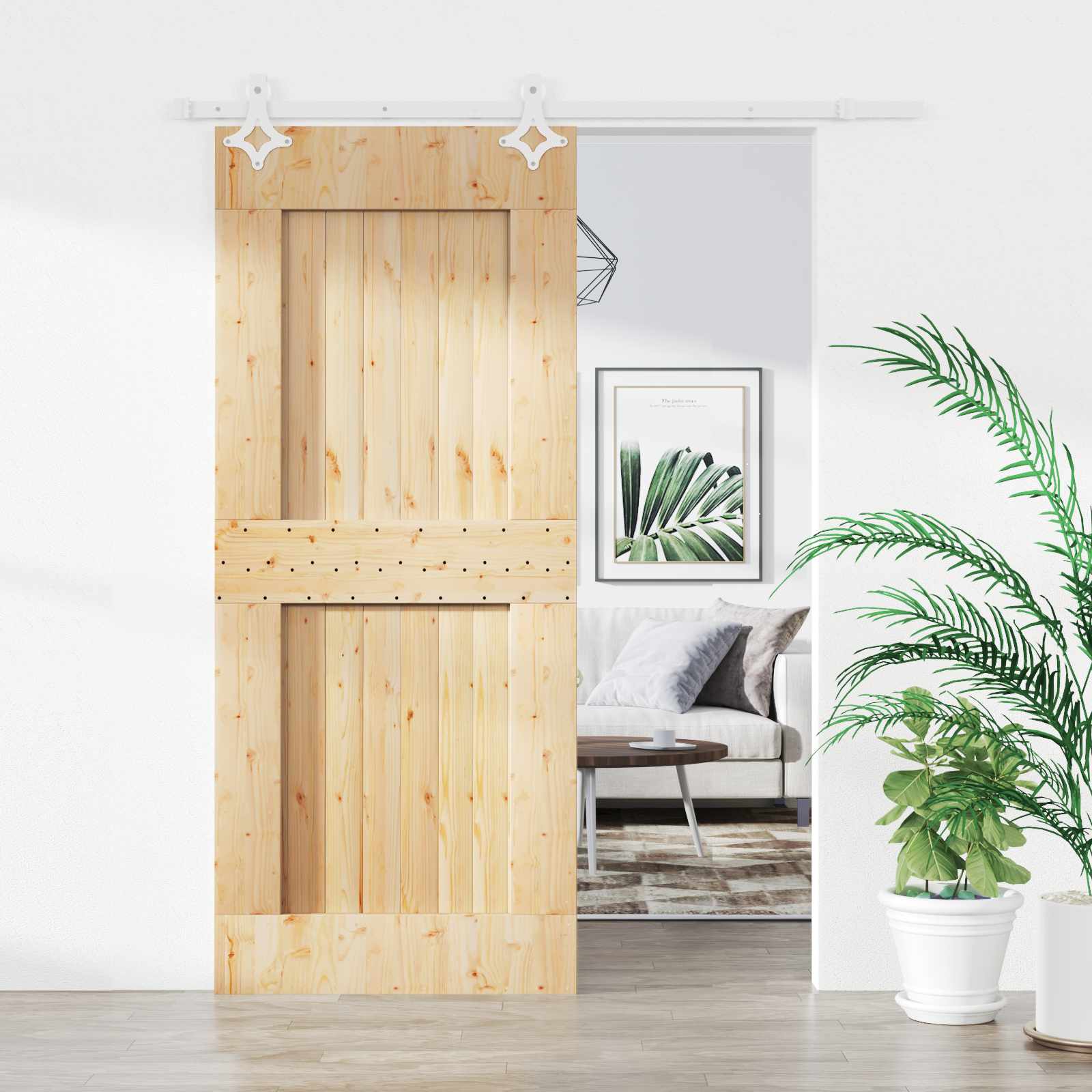 Csúszó ajtó természetes és fehér 90 x 210 cm szilárd fenyőfa
