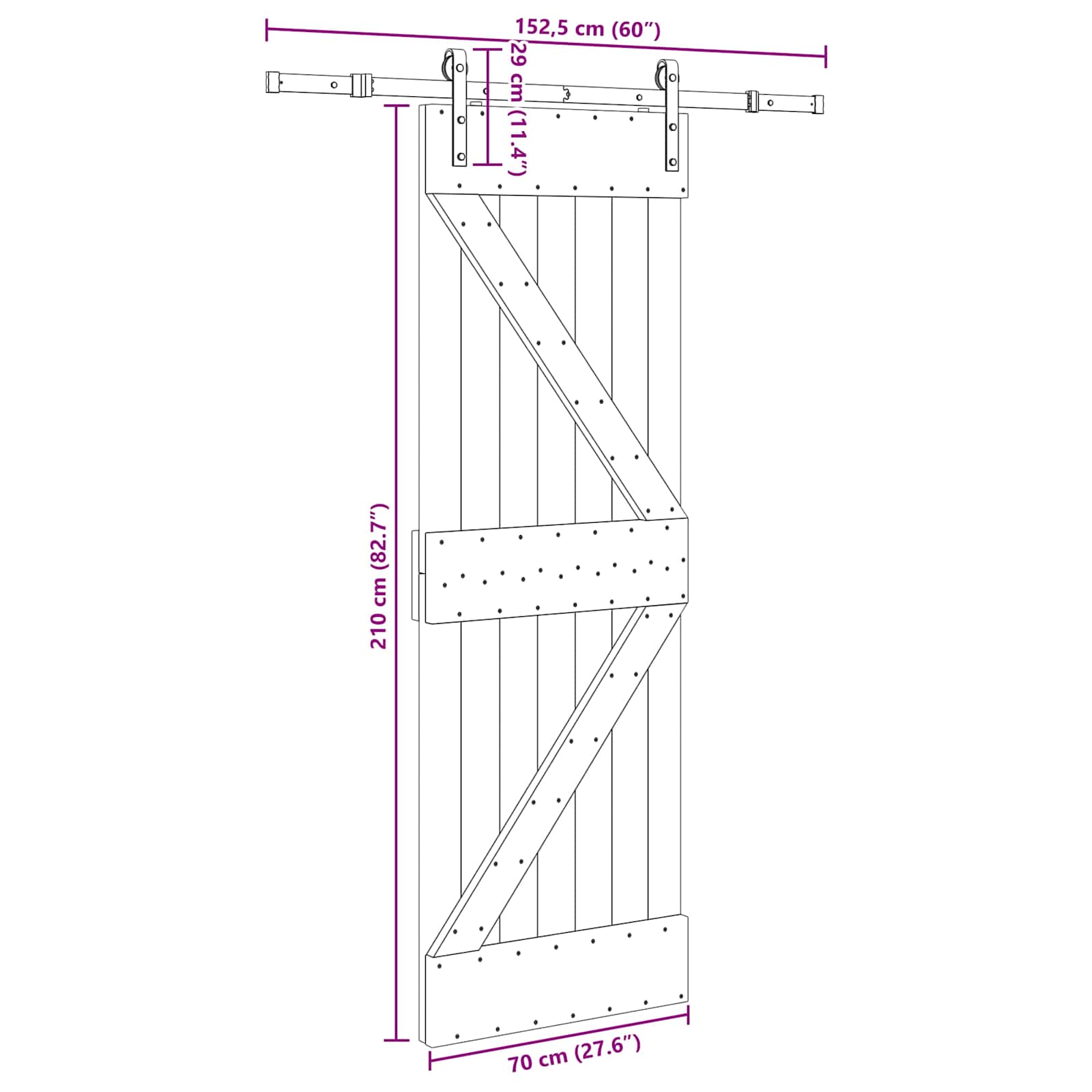 Csúszó ajtó narvik természetes és fekete 70 x 210 cm (152,5 cm)