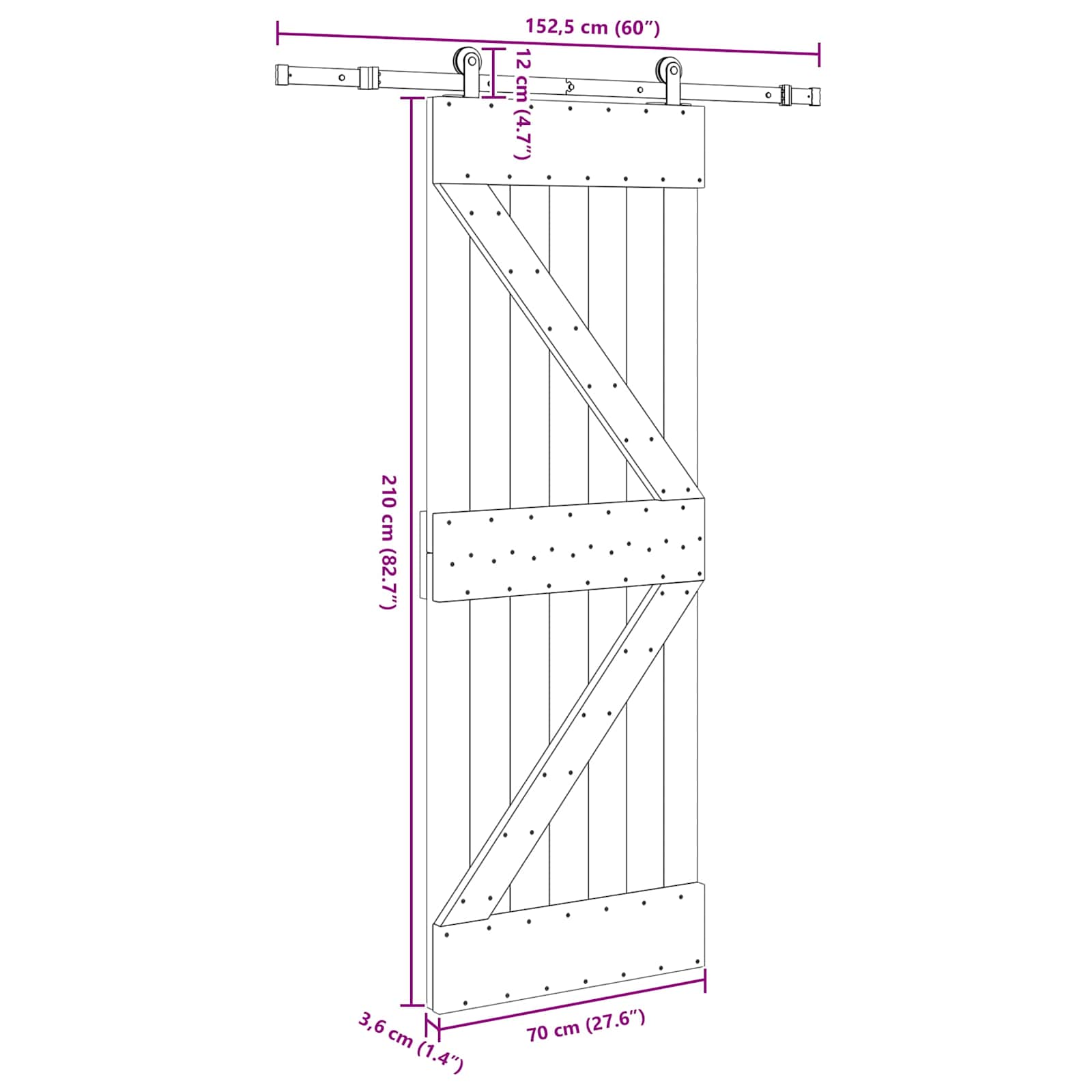 Csúszó ajtó narvik 70 x 210 cm (152,5 cm) természetes és fekete
