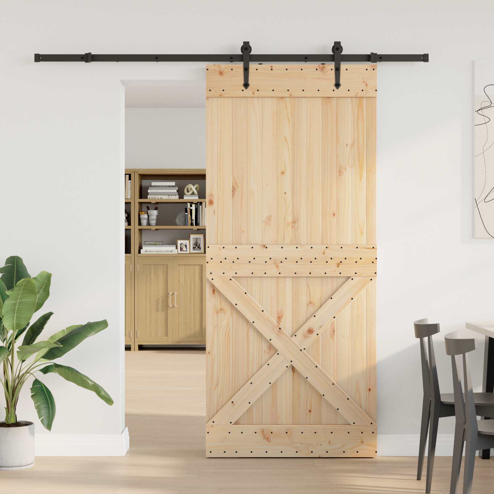 Csúszó ajtó narvik természetes és fekete 90 x 210 cm (213,5 cm)