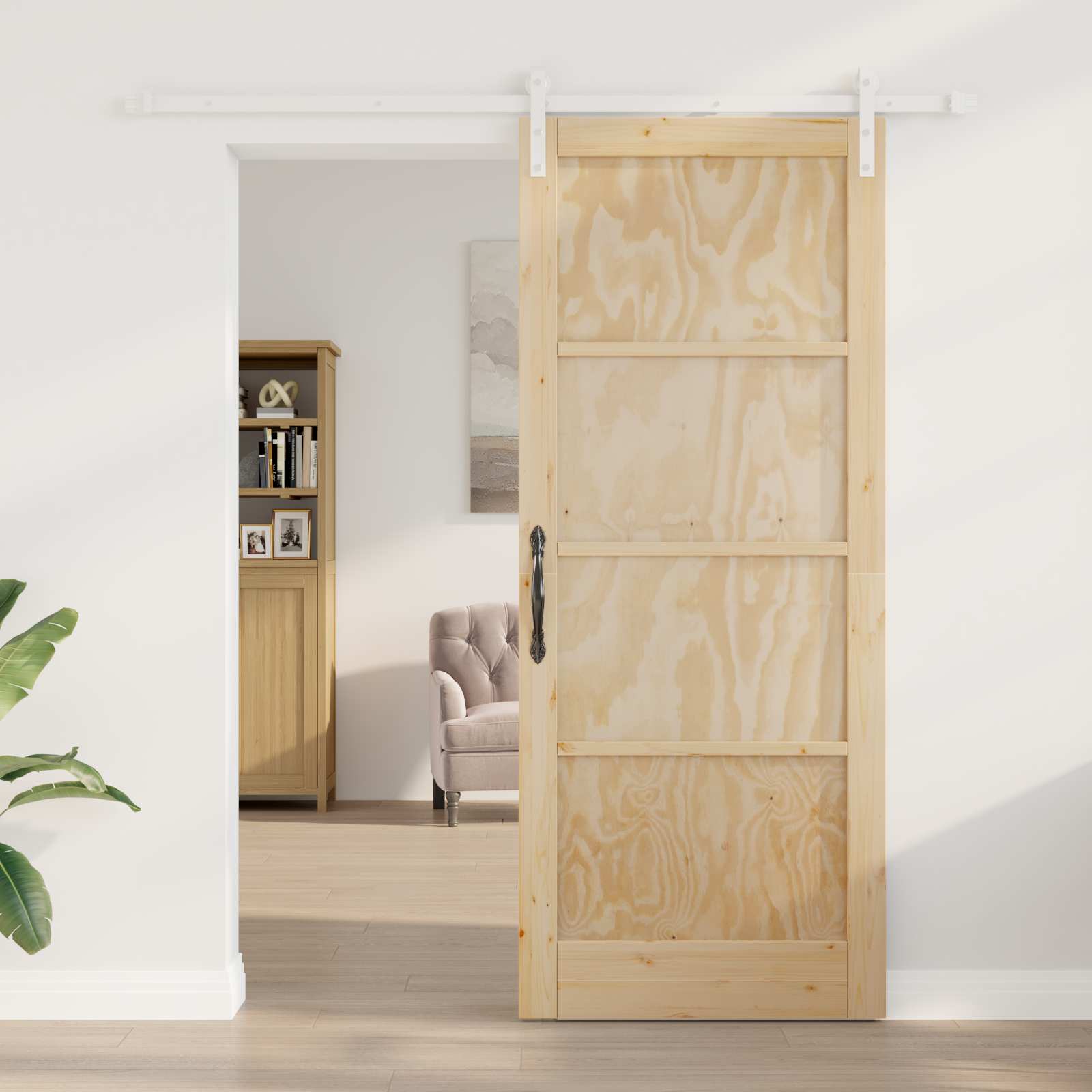 Csúszó ajtó természetes és fehér 86 x 211 cm tömör fenyőfa