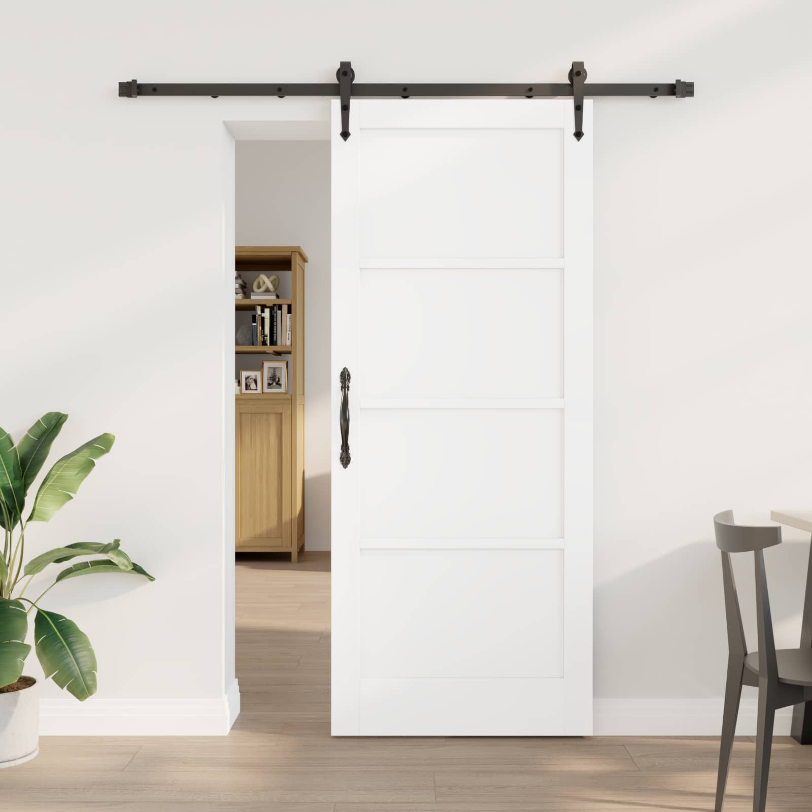 Csúszó ajtó orkdal fehér és fekete 83 x 202 cm tömör fenyőfa
