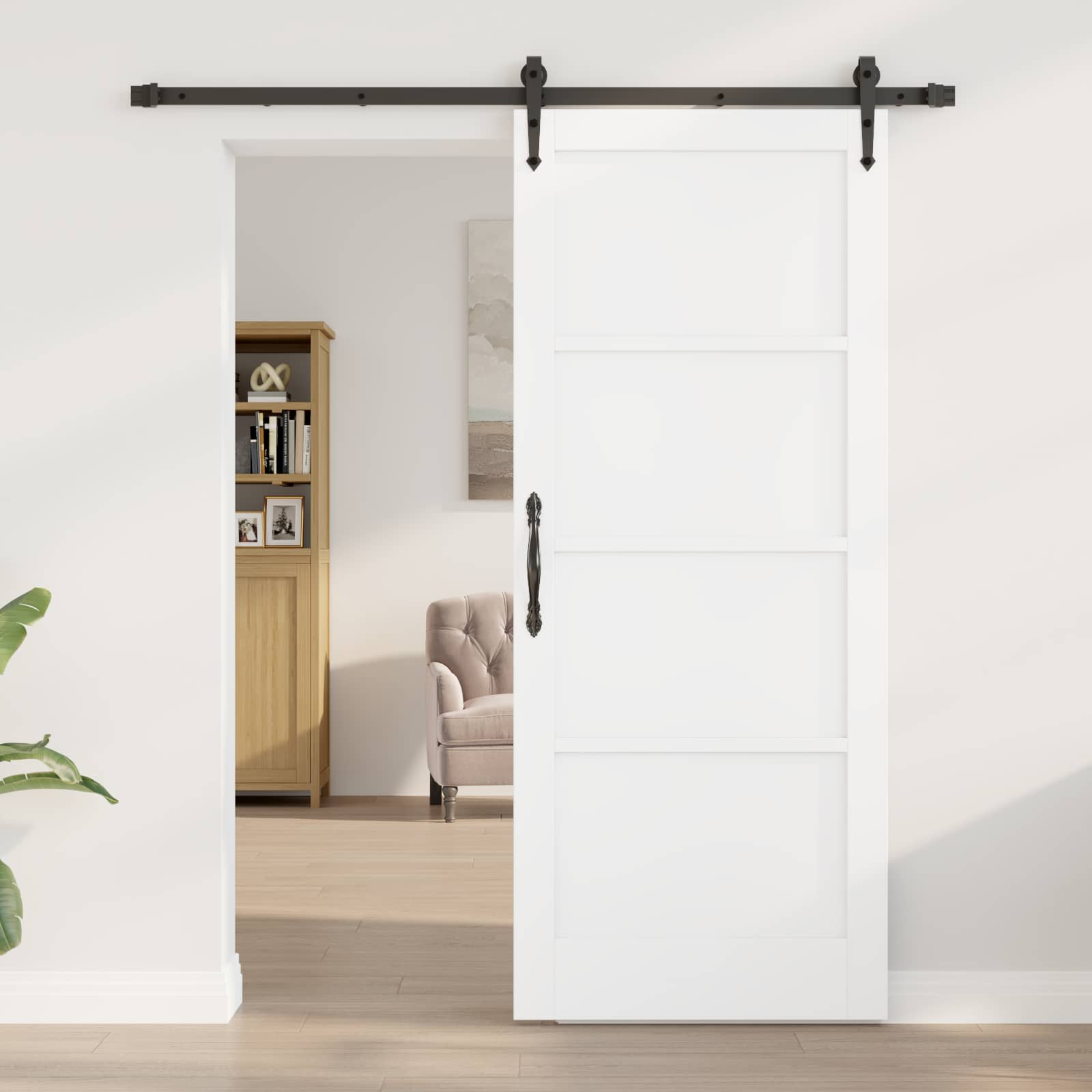 Csúszó ajtó orkdal fehér és fekete 83 x 202 cm tömör fenyőfa