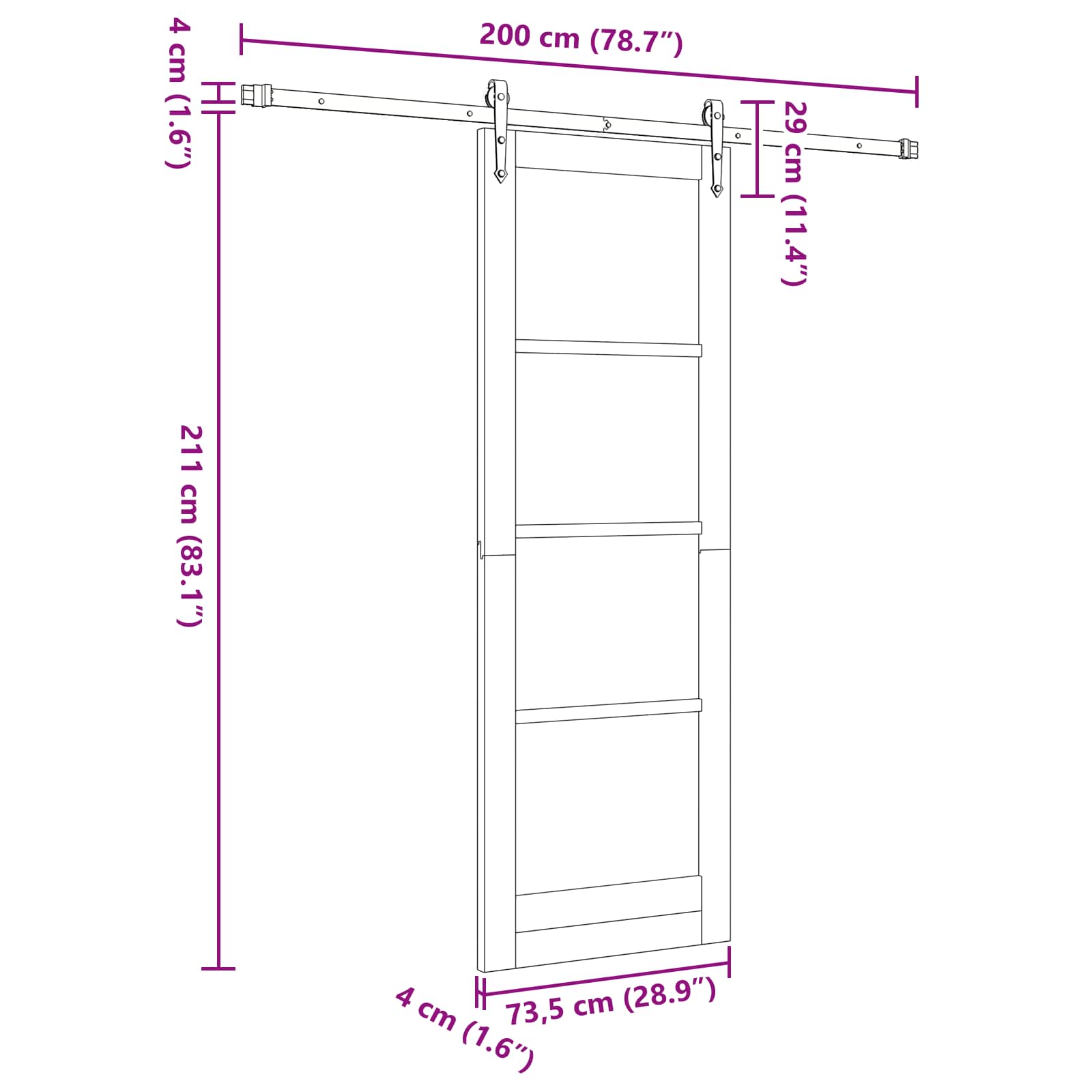 Csúszó ajtó orkdal természetes és fekete 73,5 x 211 cm