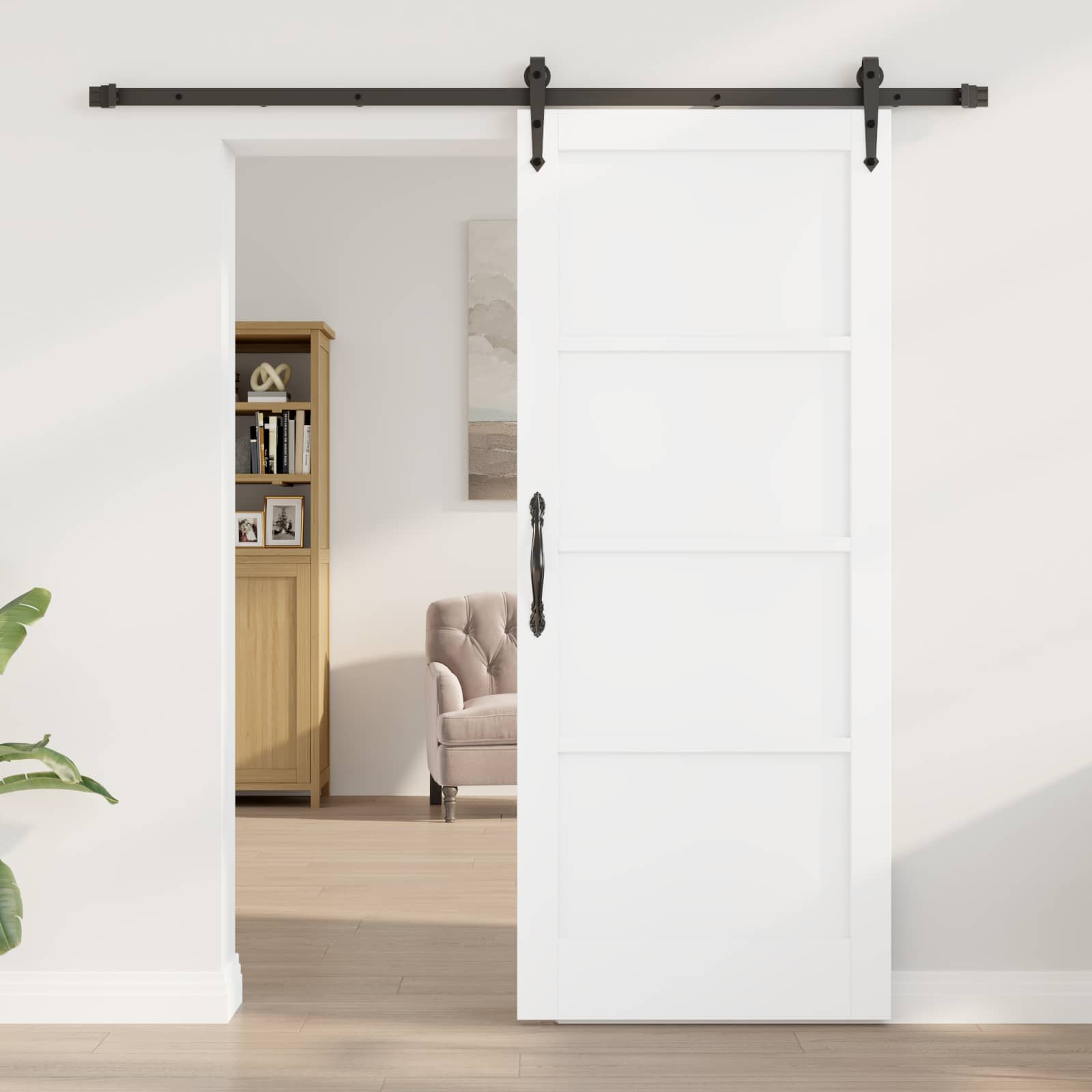 Csúszó ajtó orkdal fehér és fekete 83 x 202 cm tömör fenyőfa