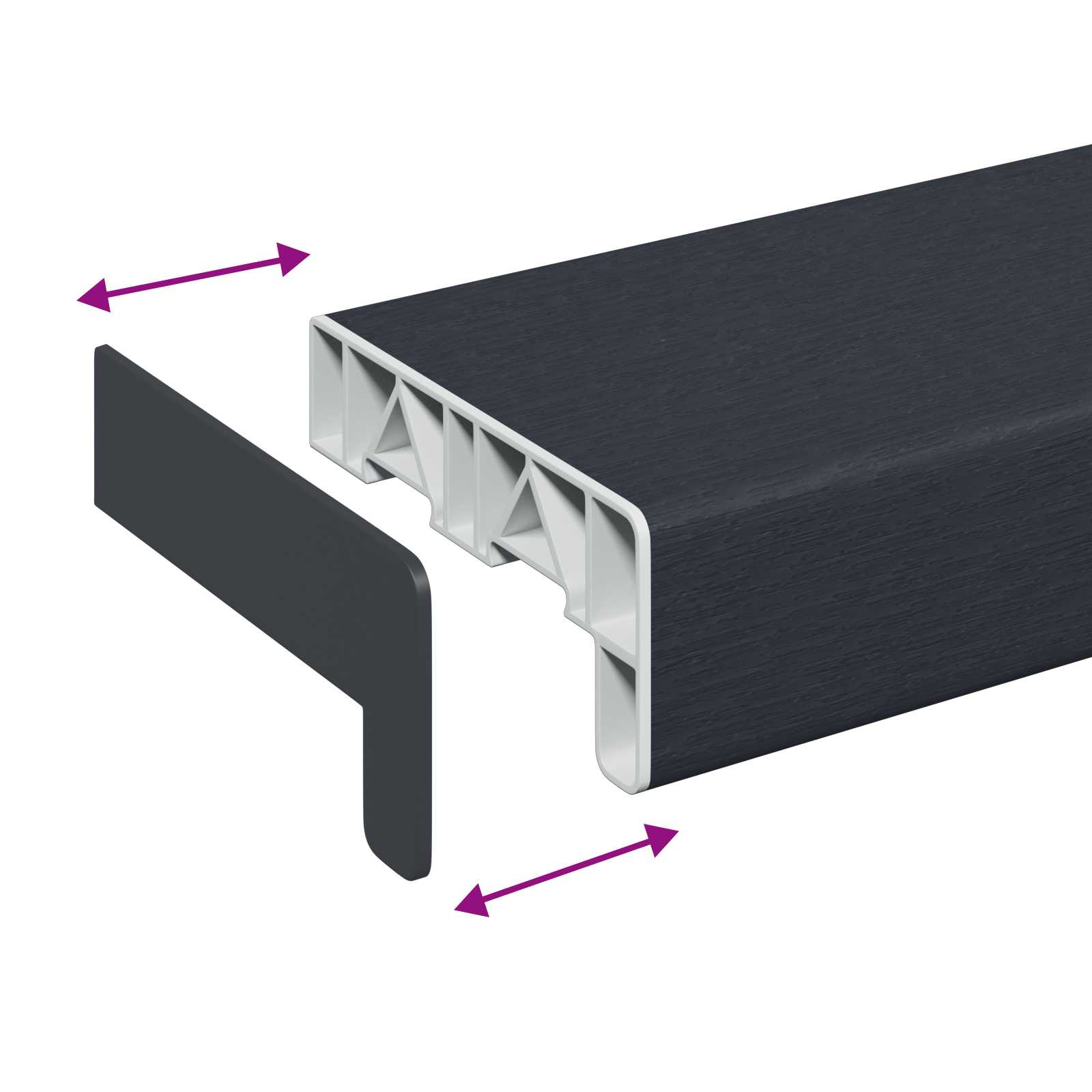 Ablakpárkány antracit fa erezettel 100 x 15 x 4,5 cm pvc