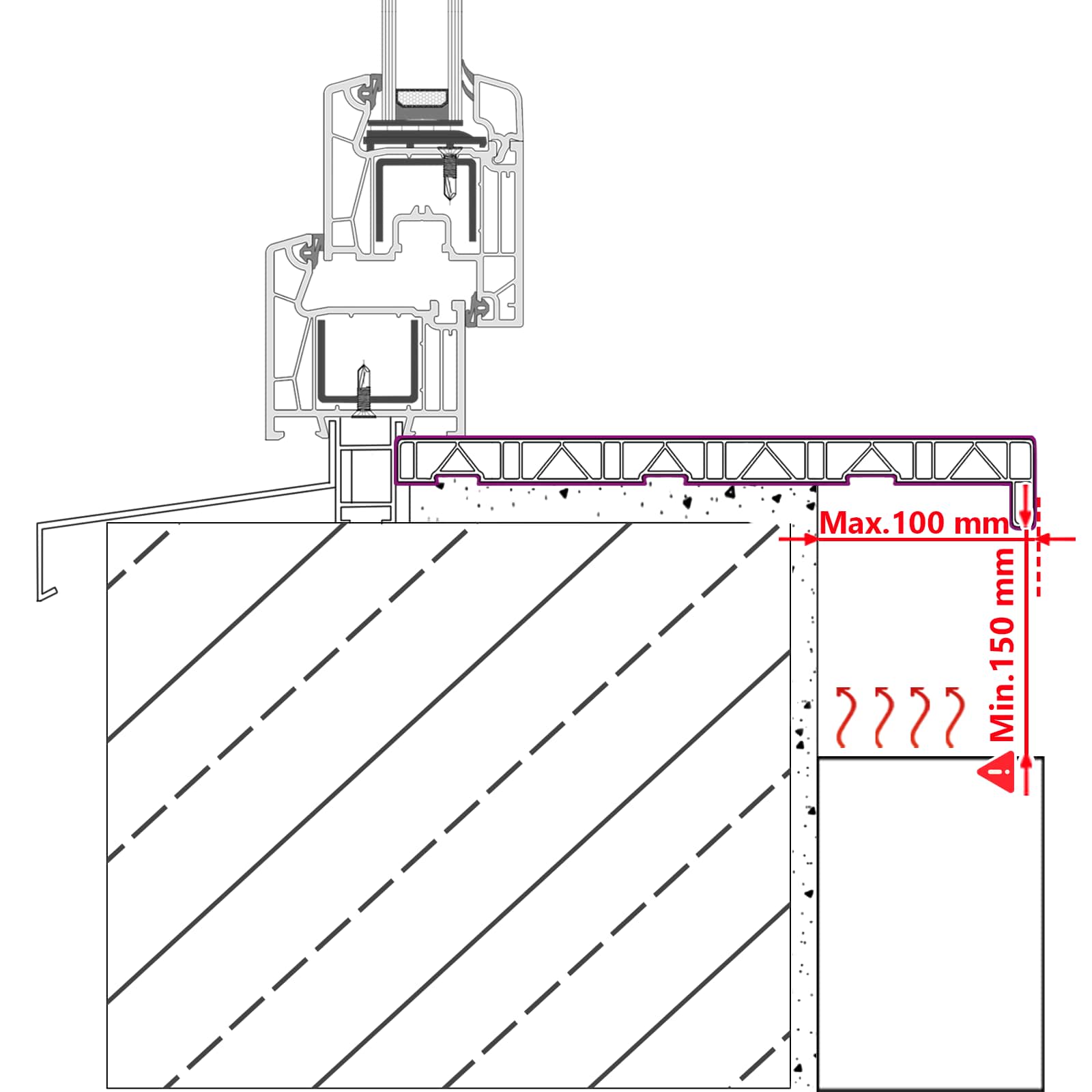 Ablakpárkány antracit fa erezettel 100 x 25 x 4,5 cm pvc
