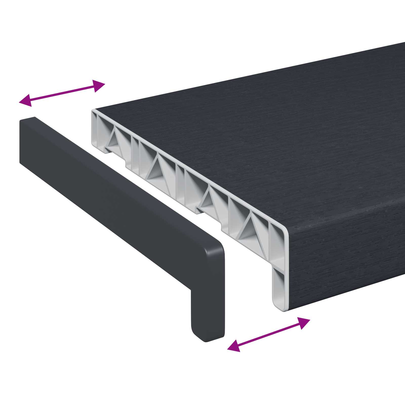 Ablakpárkány antracit fa erezettel 120 x 25 x 4,5 cm pvc