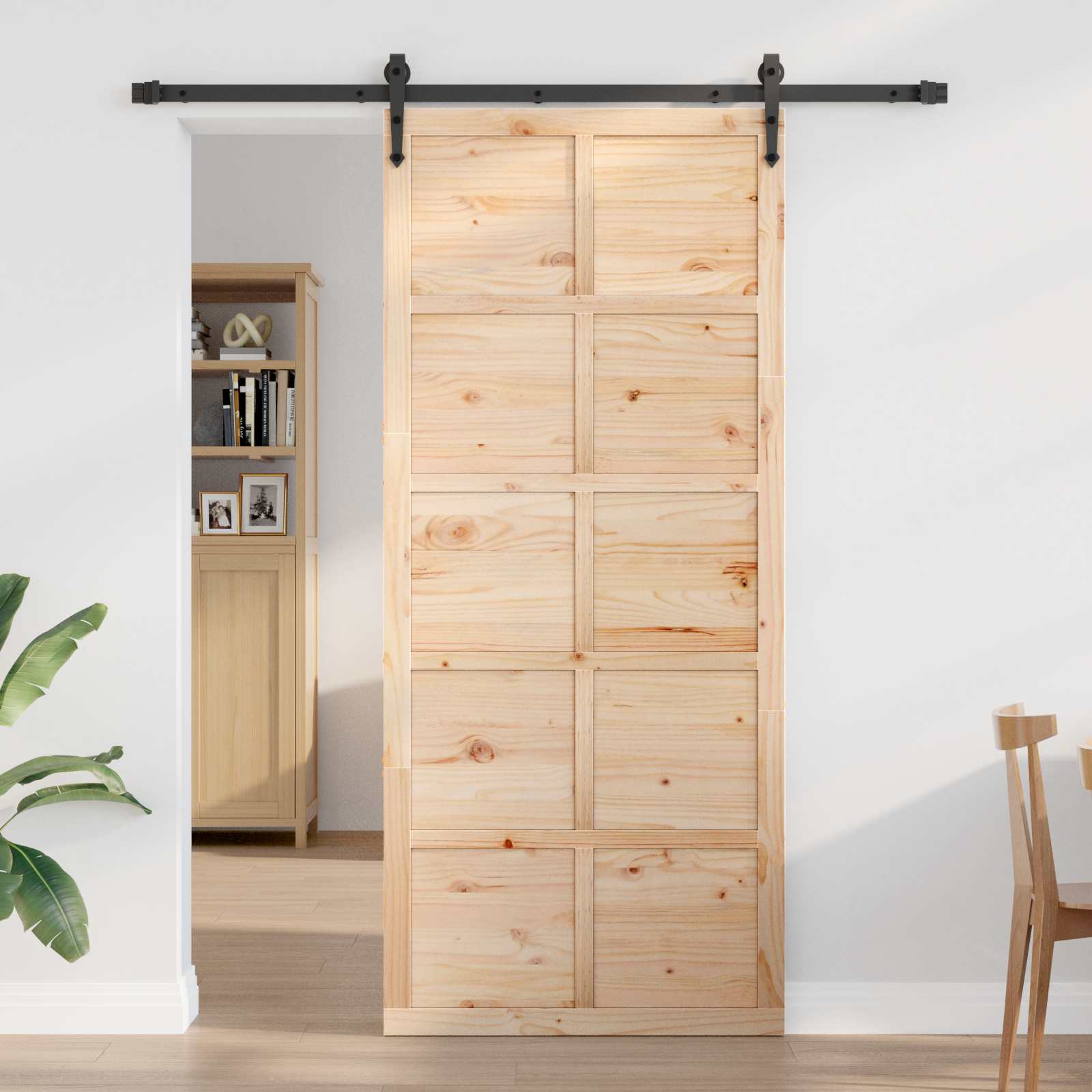 Istállóajtó természetes 90 x 2,5 x 208 cm tömör fenyőfa