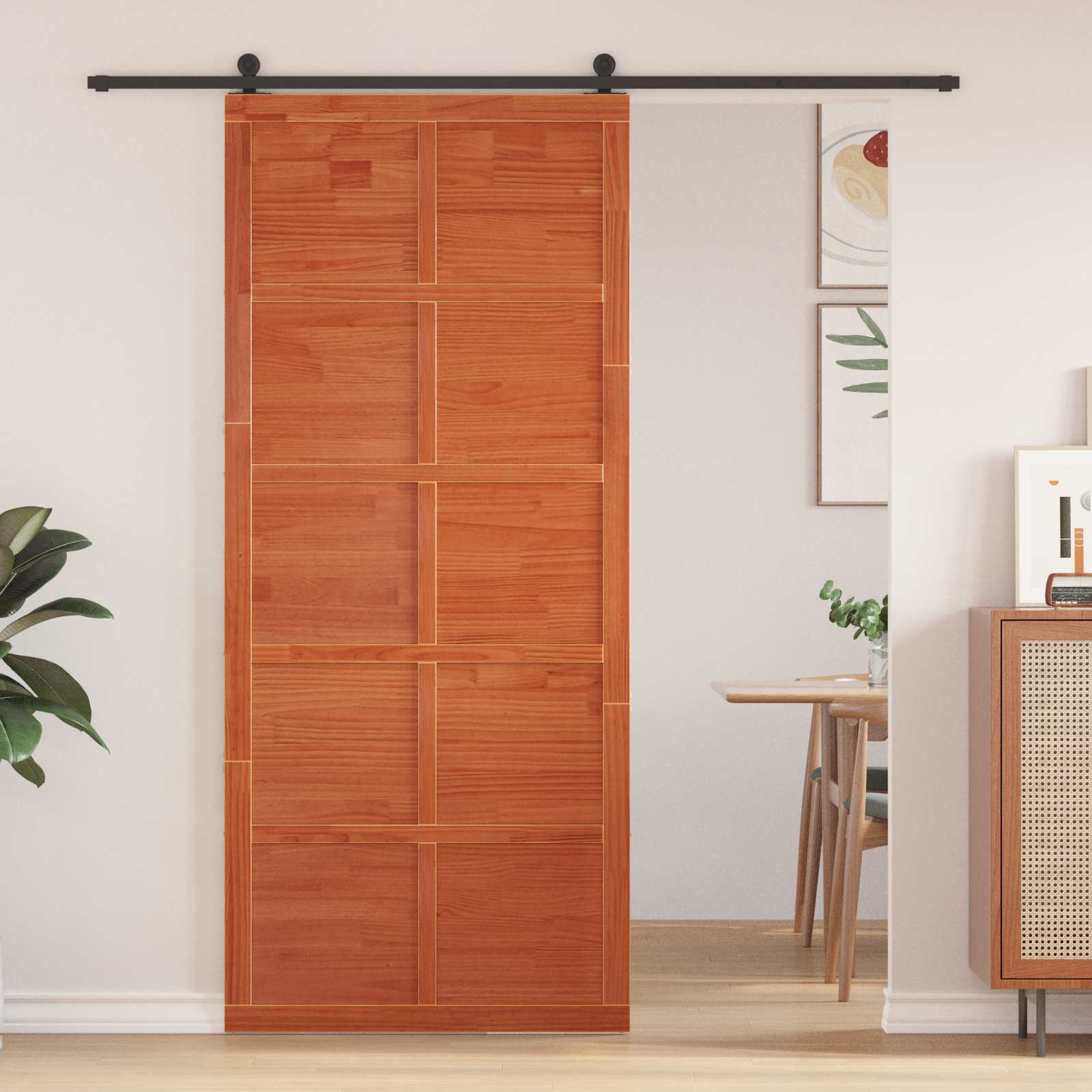 Istállóajtó viaszbarna 80 x 2,5 x 208 cm tömör fenyőfa