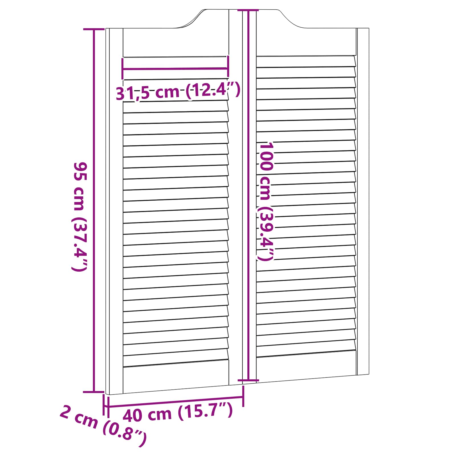 Lengő ajtók fehér 100 x 40 cm tömör fenyőfa