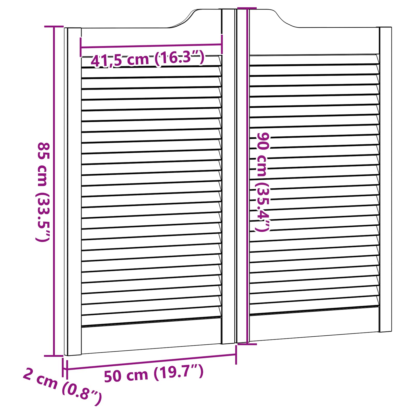 Lengő ajtók fehér 90 x 50 cm tömör fenyőfa