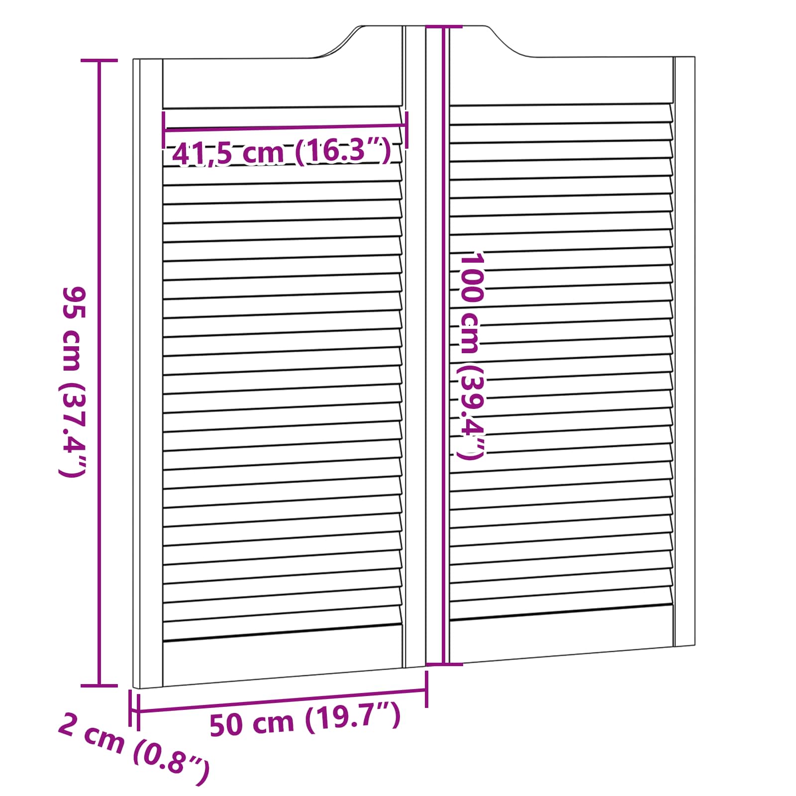 Lengő ajtók fehér 100 x 50 cm tömör fenyőfa
