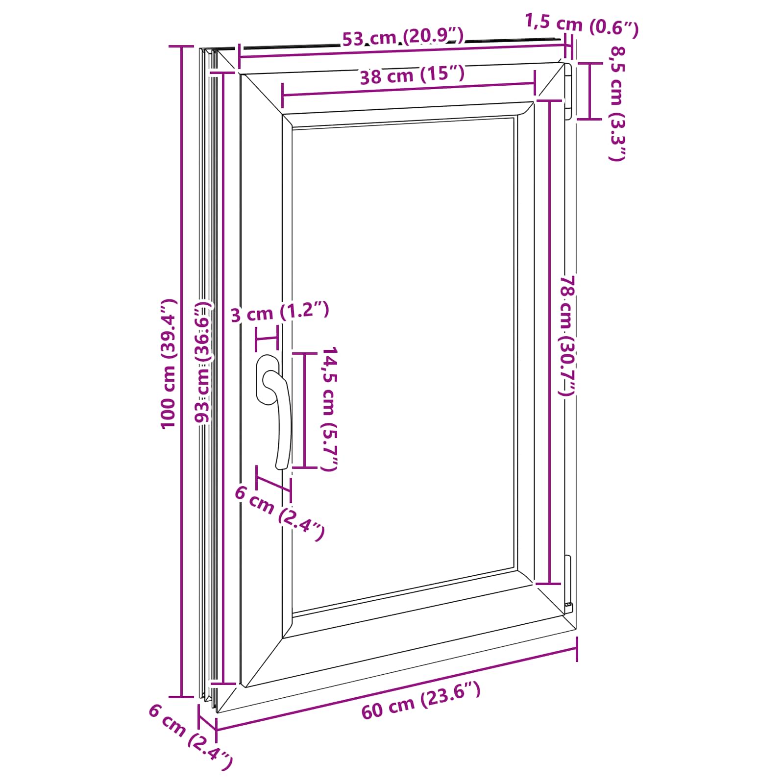 Pinceablak risor fehér 60 x 100 cm pvc és üveg