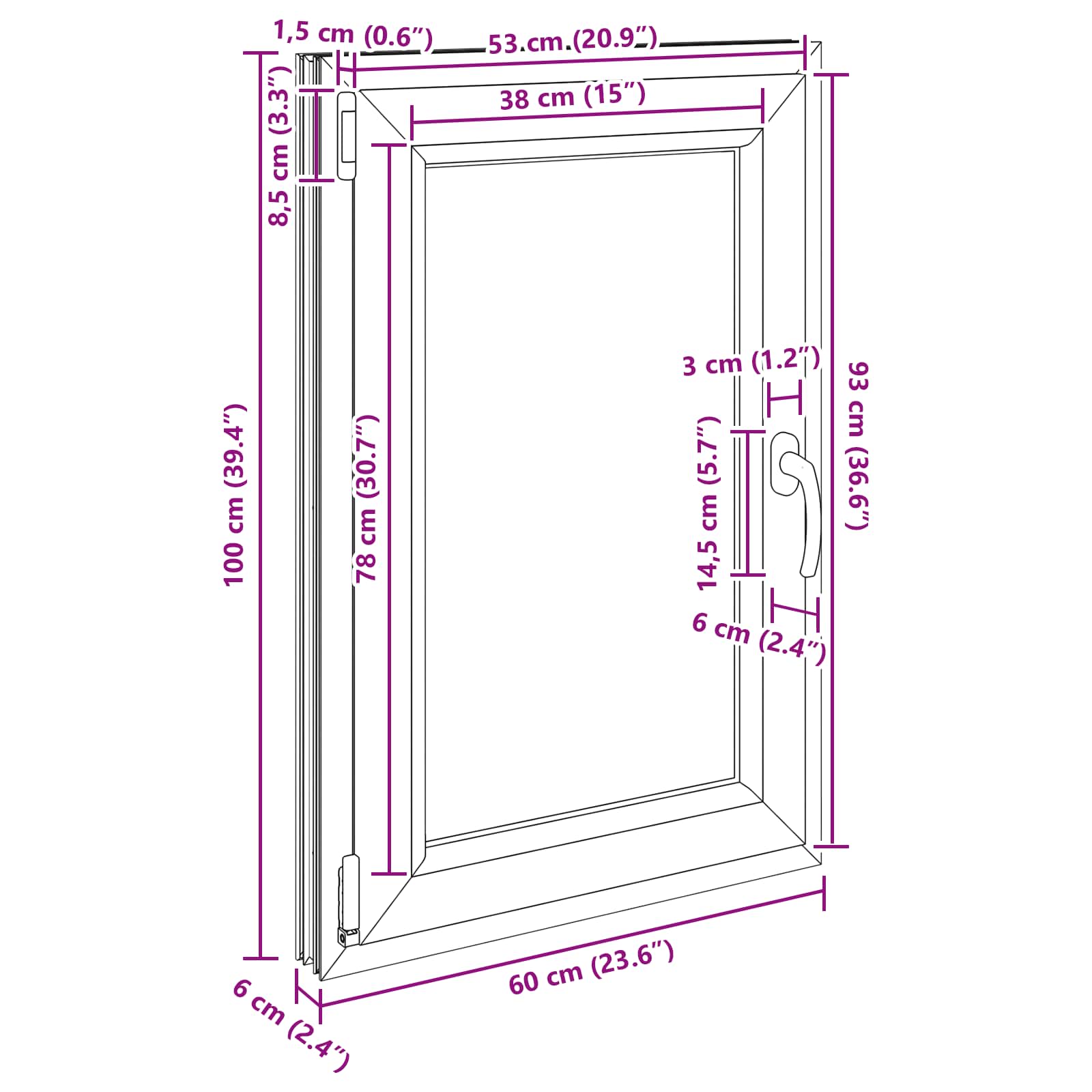 Pinceablak risor fehér 60 x 100 cm pvc és üveg