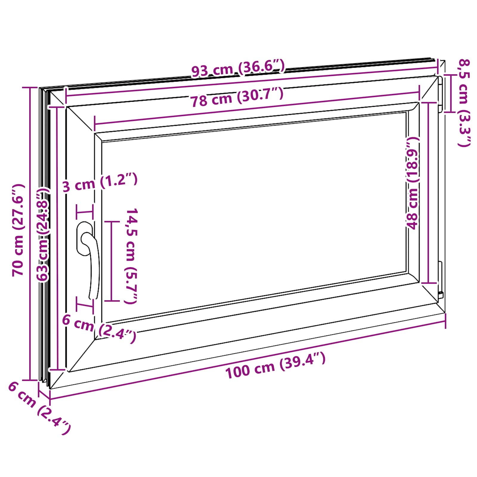 Pinceablak risor antracit 100 x 70 cm pvc és üveg