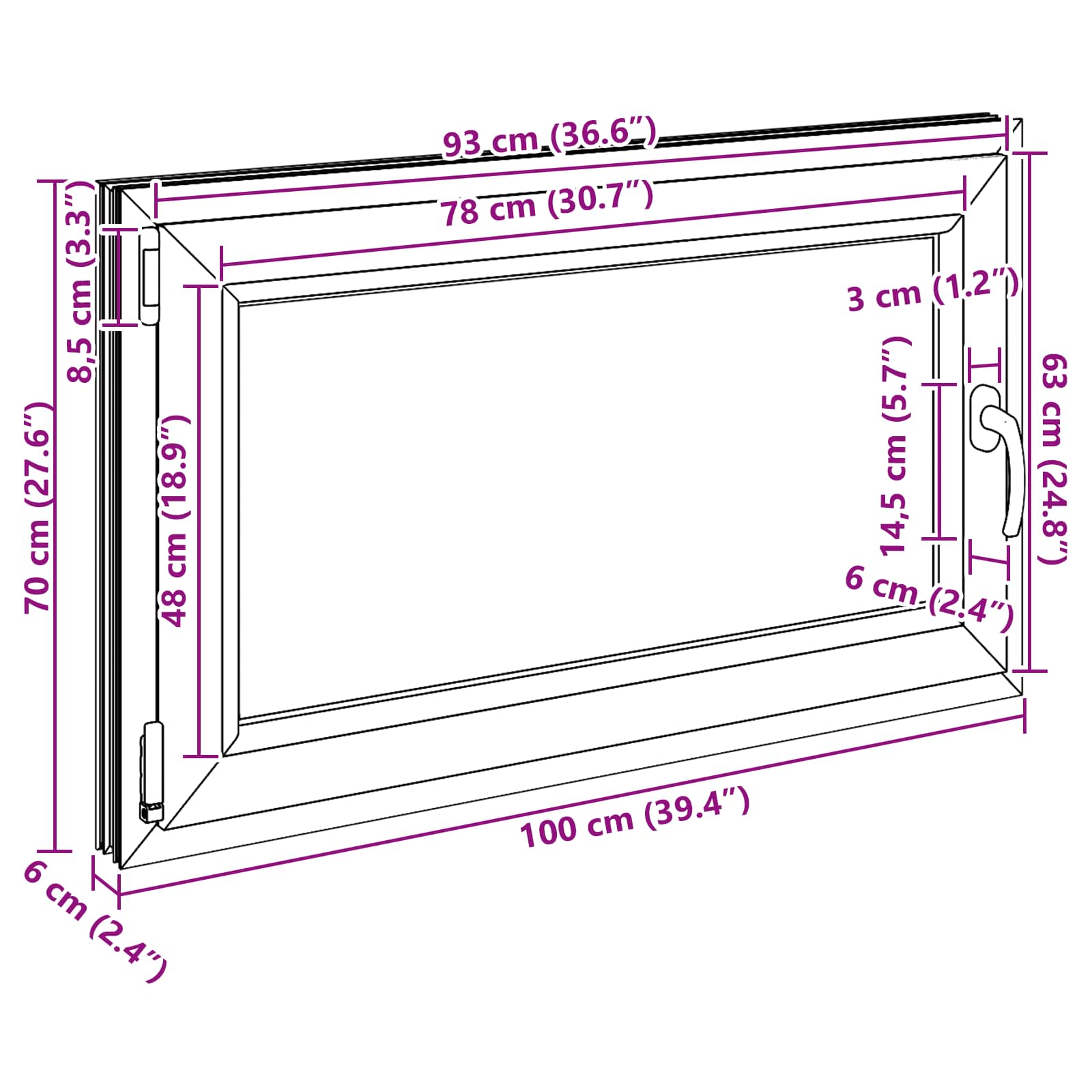 Pinceablak risor antracit 100 x 70 cm pvc és üveg