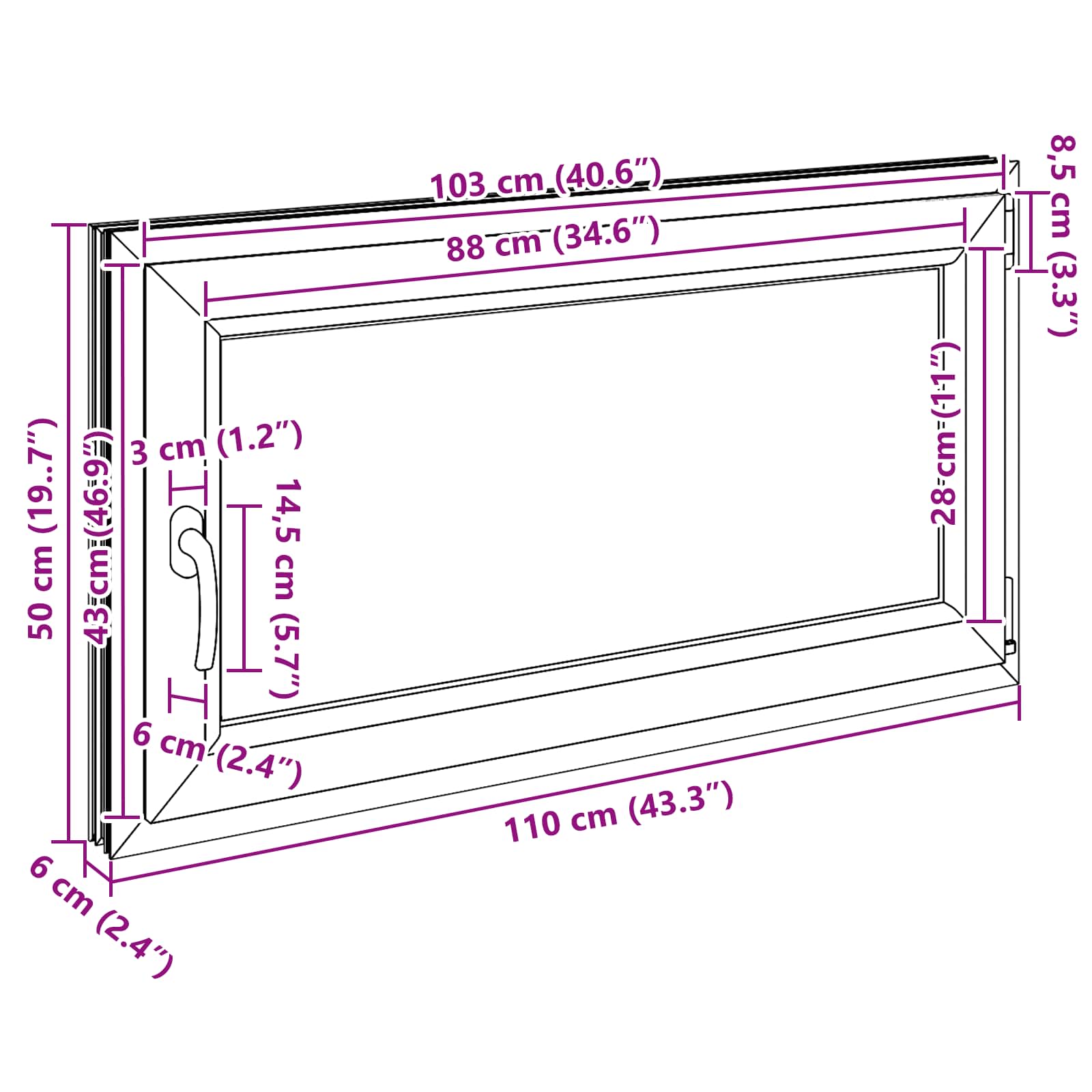 Pinceablak risor antracit 110 x 50 cm pvc és üveg