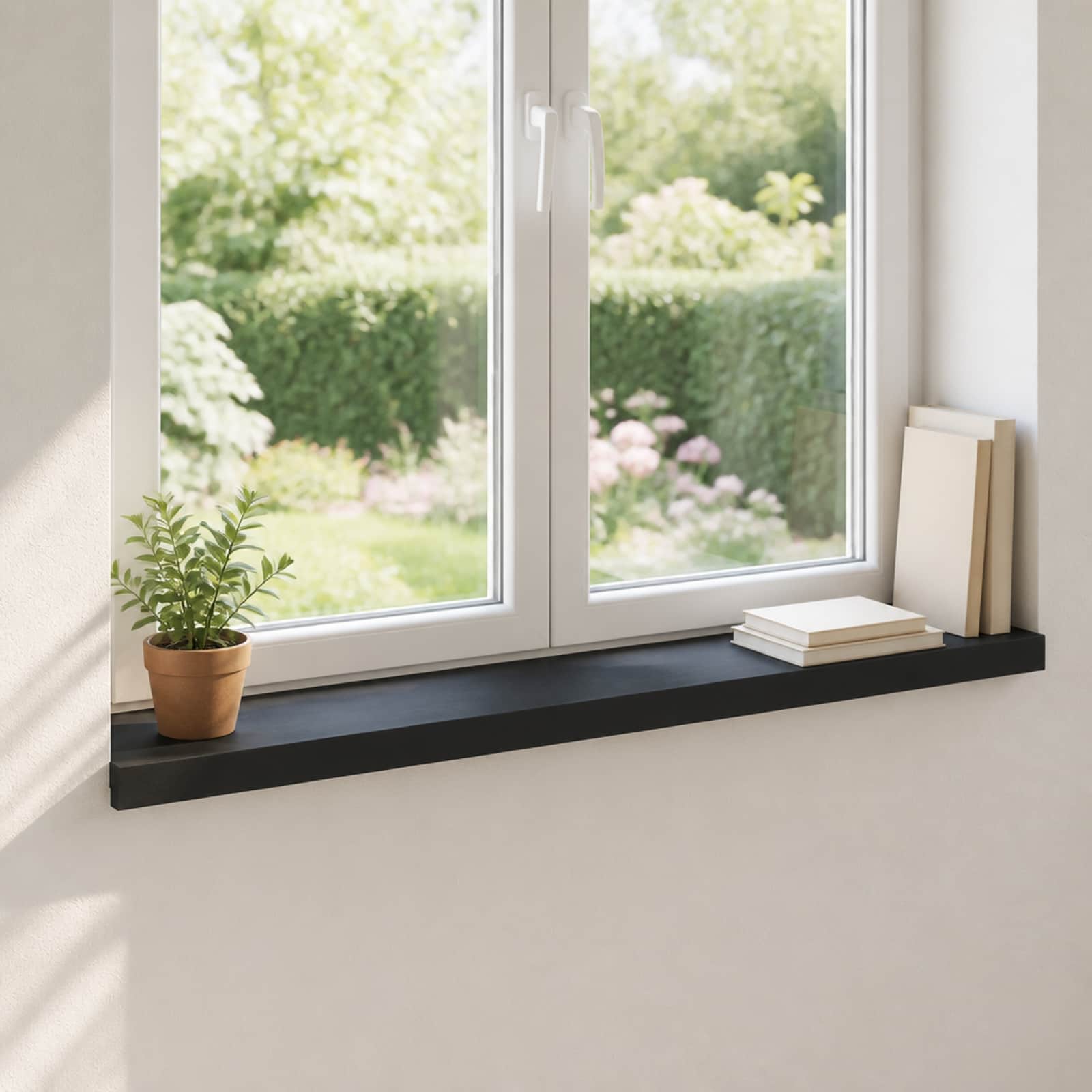 Ablakpárkányok 2 db fekete 100 x 20 x 2 cm tömör bükkfa