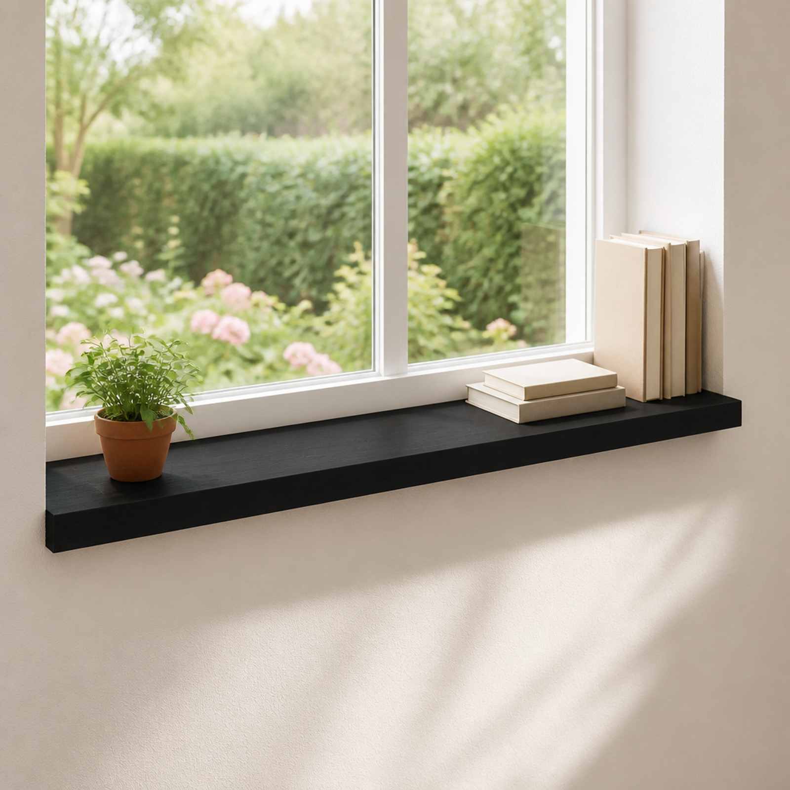 Ablakpárkányok 2 db fekete 90 x 25 x 2 cm tömör bükkfa