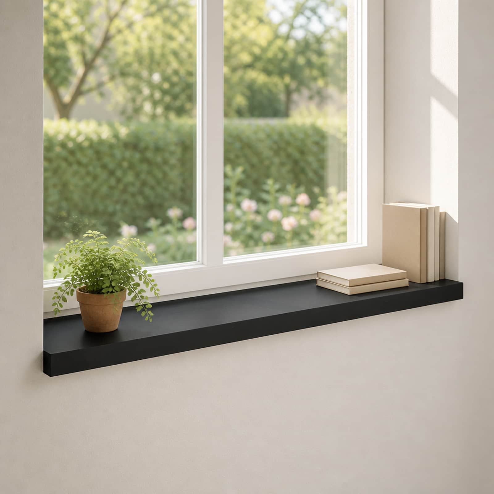 Ablakpárkányok 2 db fekete 90 x 30 x 2 cm tömör bükkfa