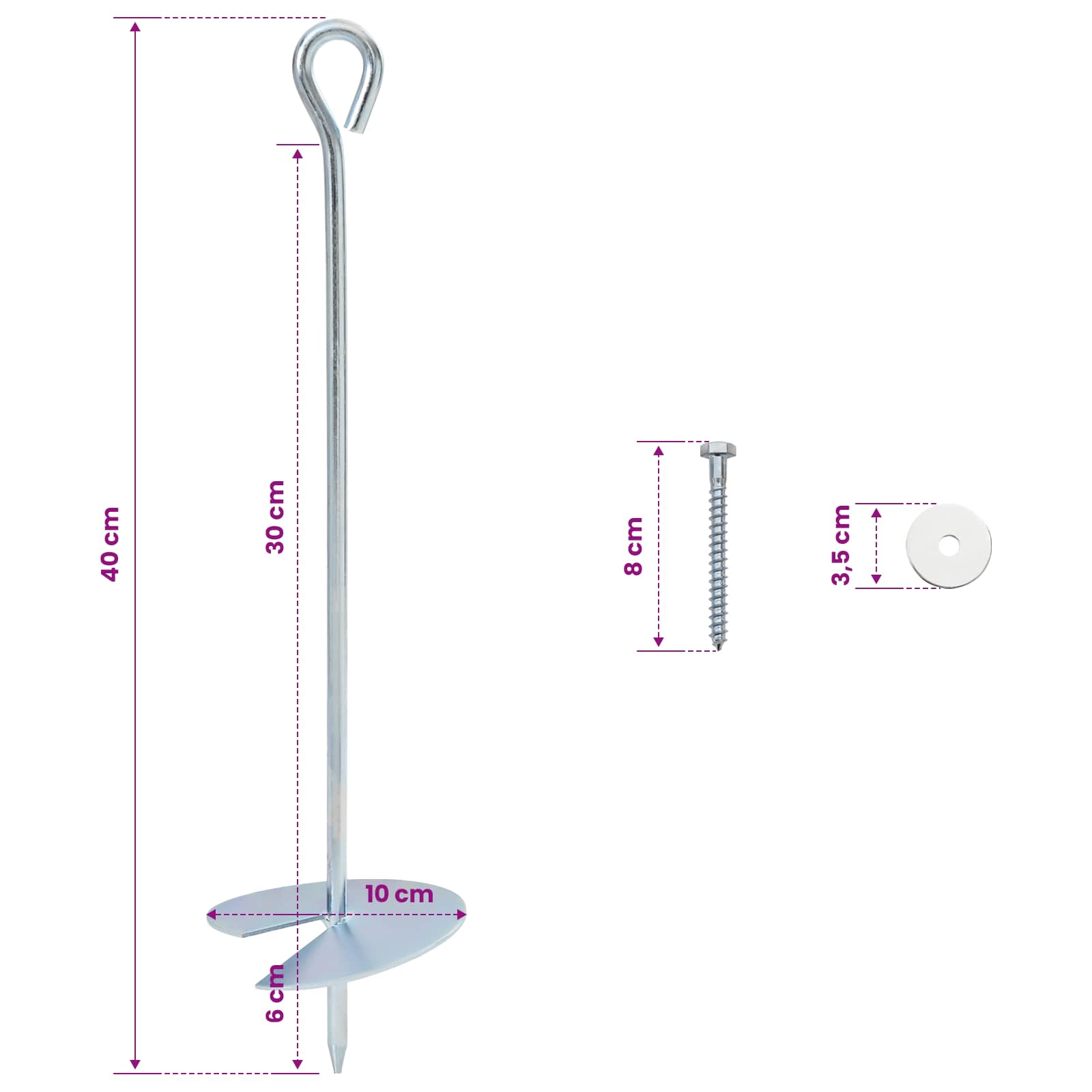 Földi horgony 10 pcs ezüst ø10 x 40 cm galvanizált fém
