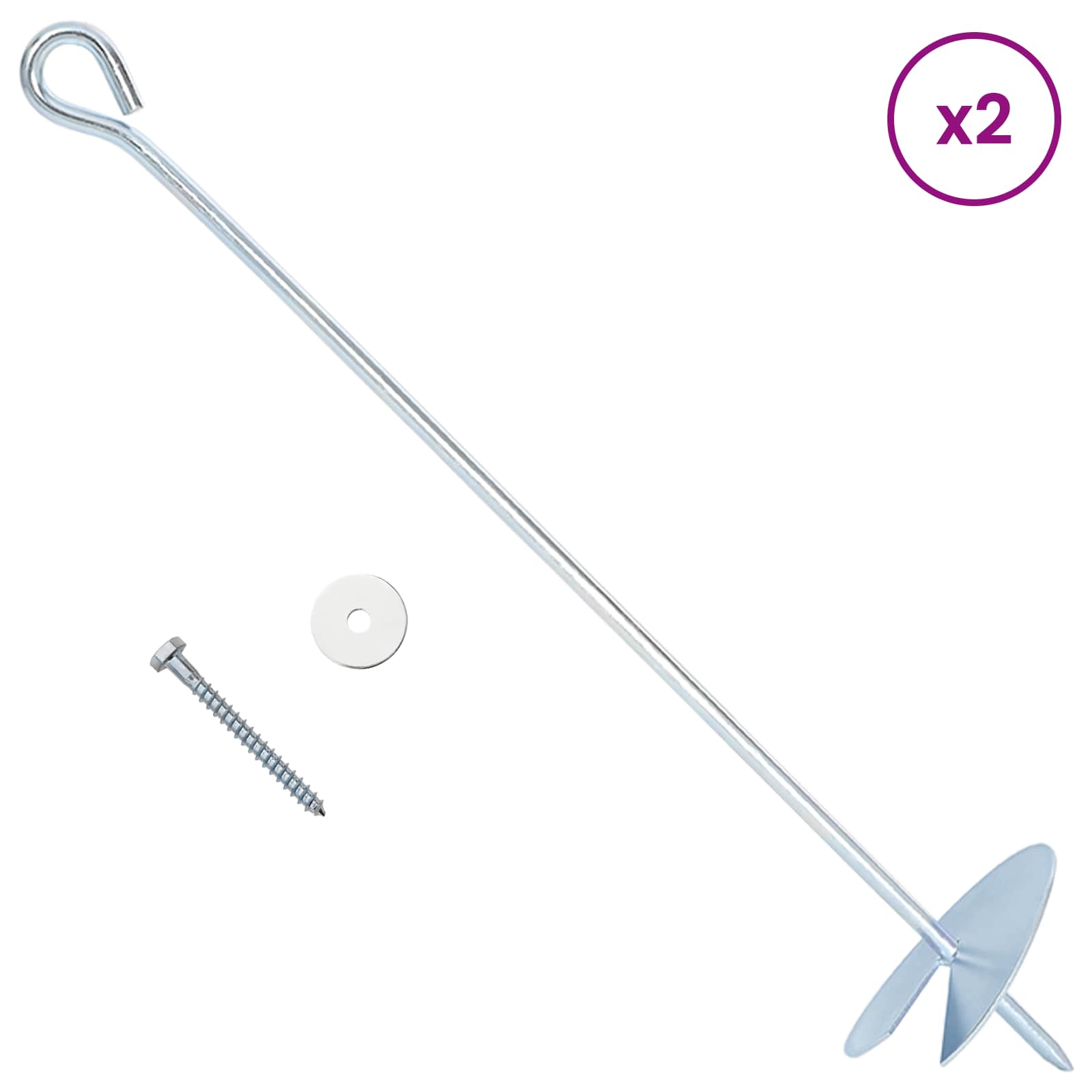 Földi horgony 2 pcs ezüst ø10 x 50 cm galvanizált fém