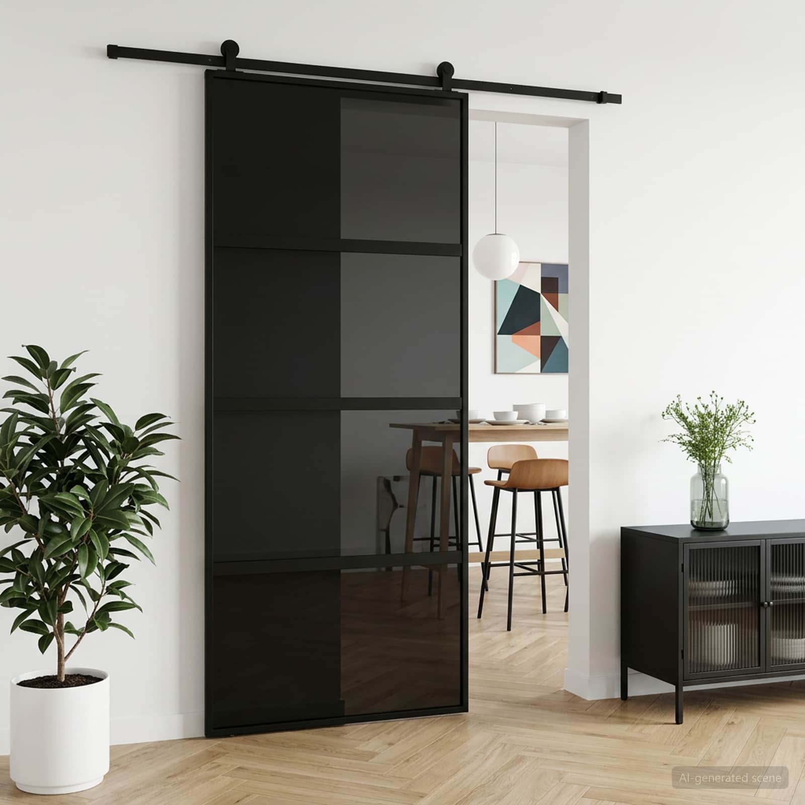 Csúszó ajtó 90 x 205 cm edzett üveg és alumínium