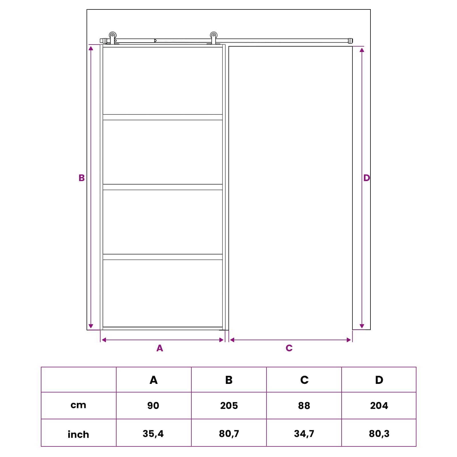 Csúszó ajtó 90 x 205 cm edzett üveg és alumínium