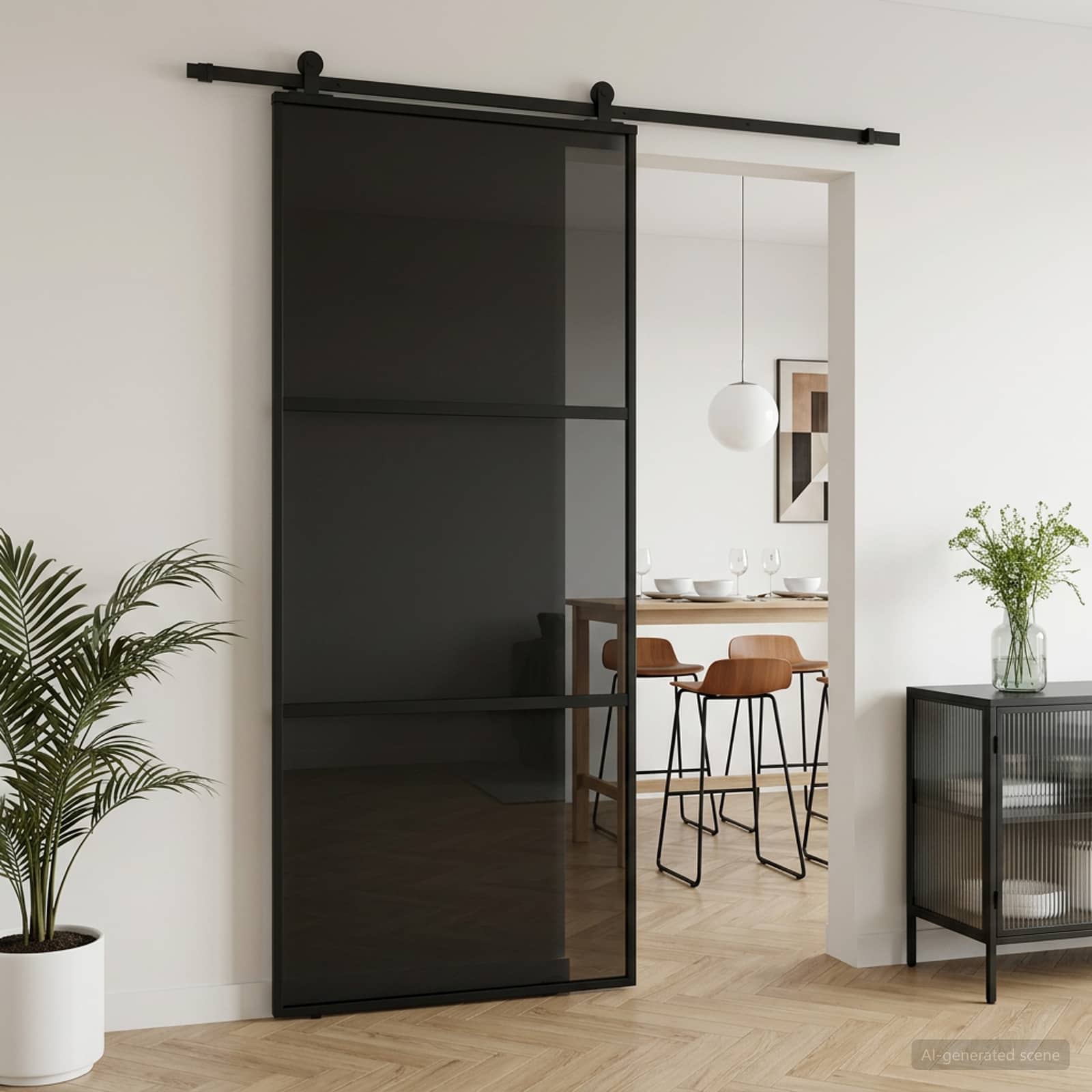Csúszó ajtó 90 x 205 cm edzett üveg és alumínium