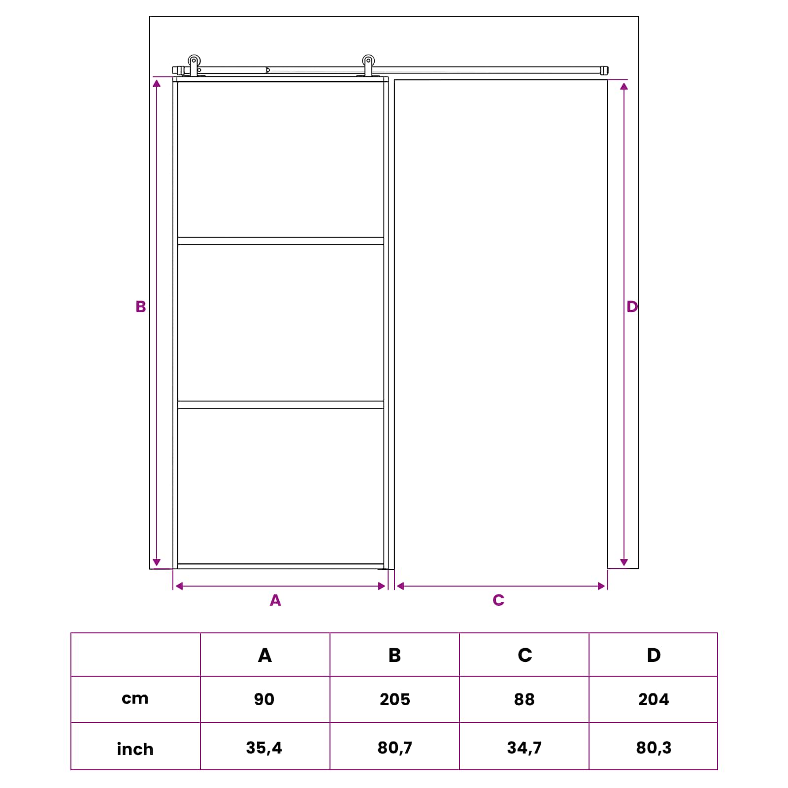 Csúszó ajtó 90 x 205 cm edzett üveg és alumínium