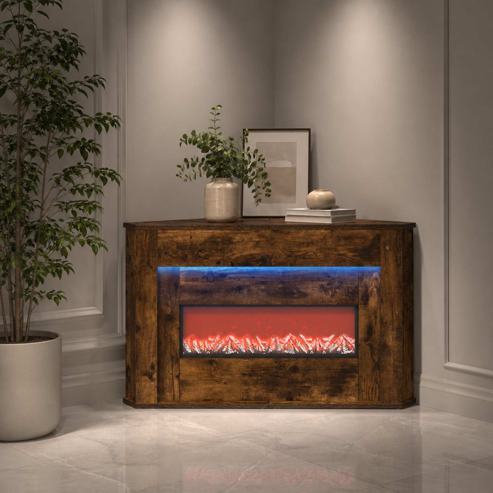 Led-es kandalló füstös tölgy 95 x 42,5 x 60 cm szerelt fa