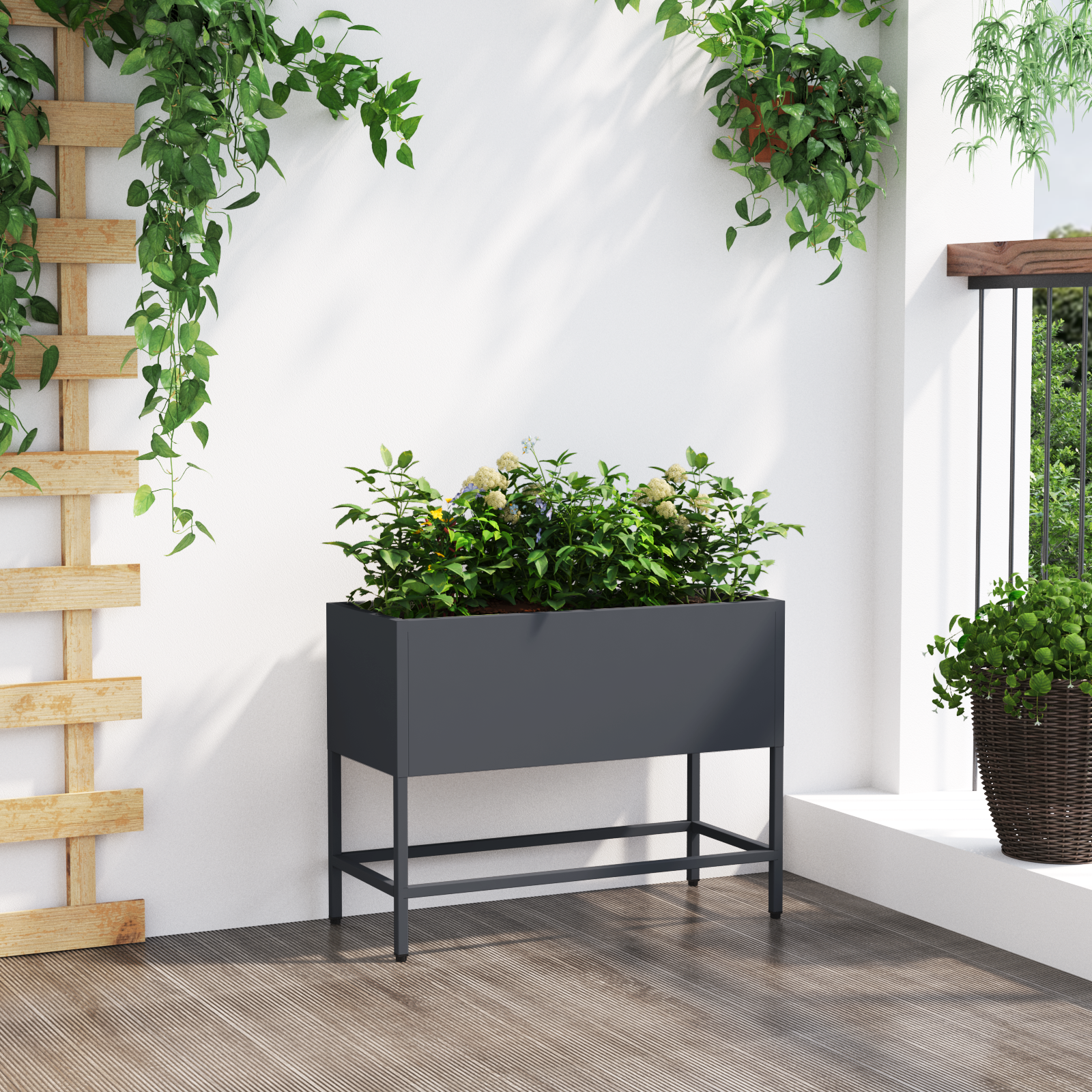 Magas kerti cserép antracit 60 x 26 x 45 cm acél