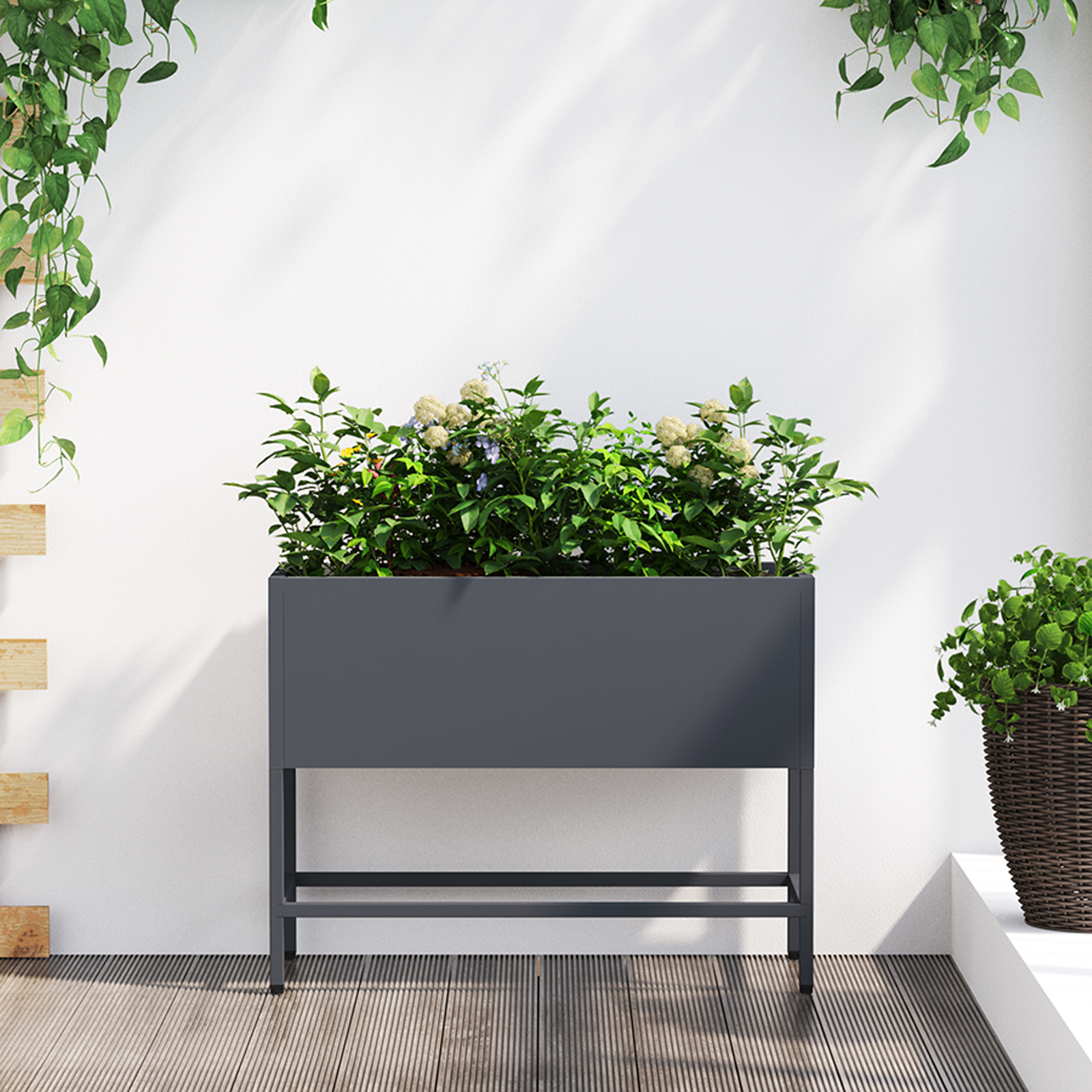 Magas kerti cserép antracit 60 x 26 x 45 cm acél