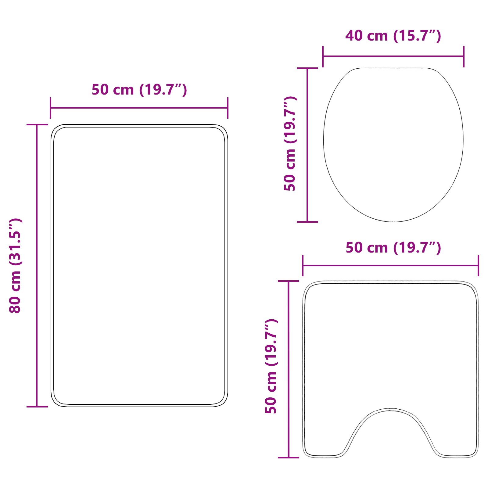 3 darabos fürdőszőnyeg szett sötétszürke csúszásmentes polipropilénből