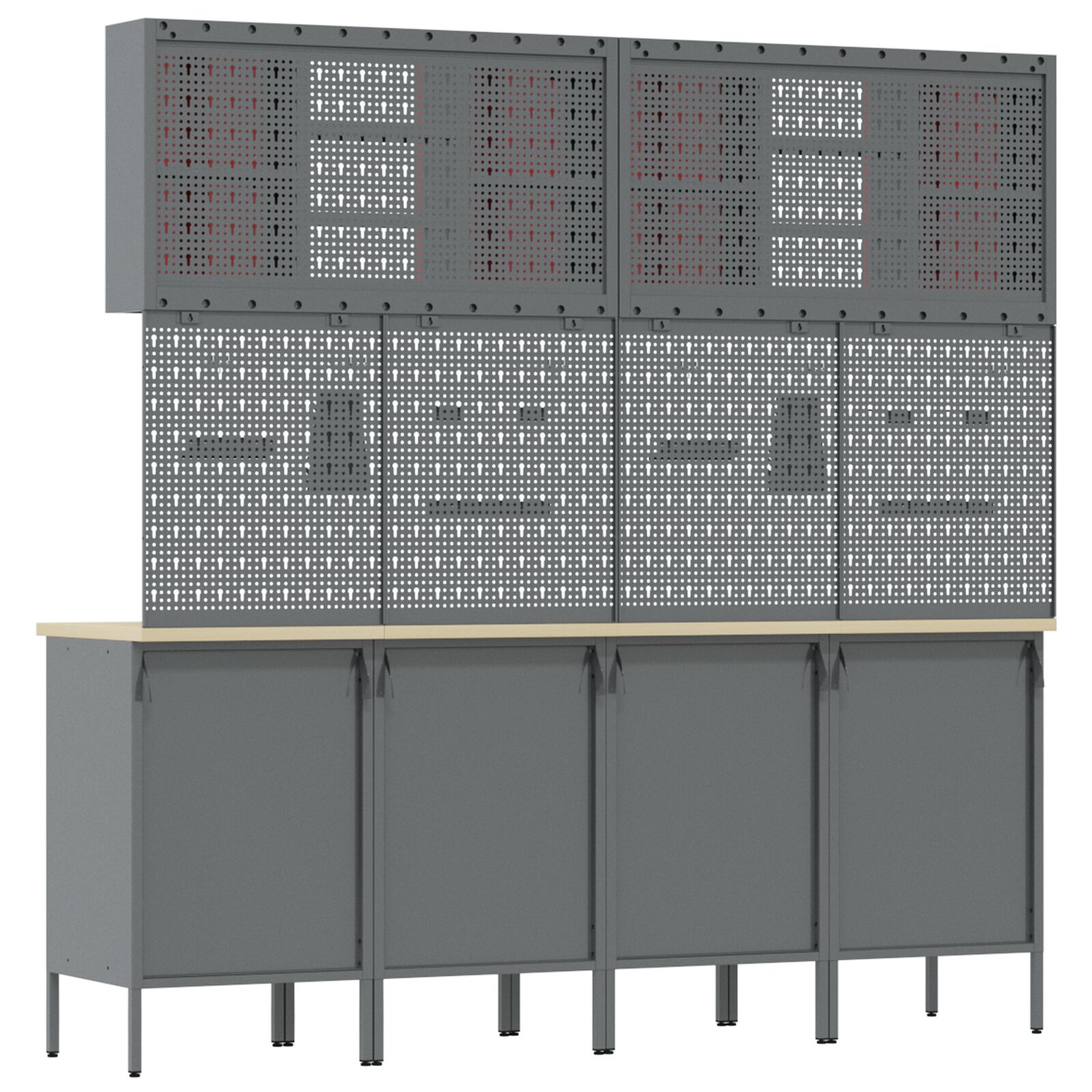 10 részes munkakabin és pegboard készlet - piros mdf és fém