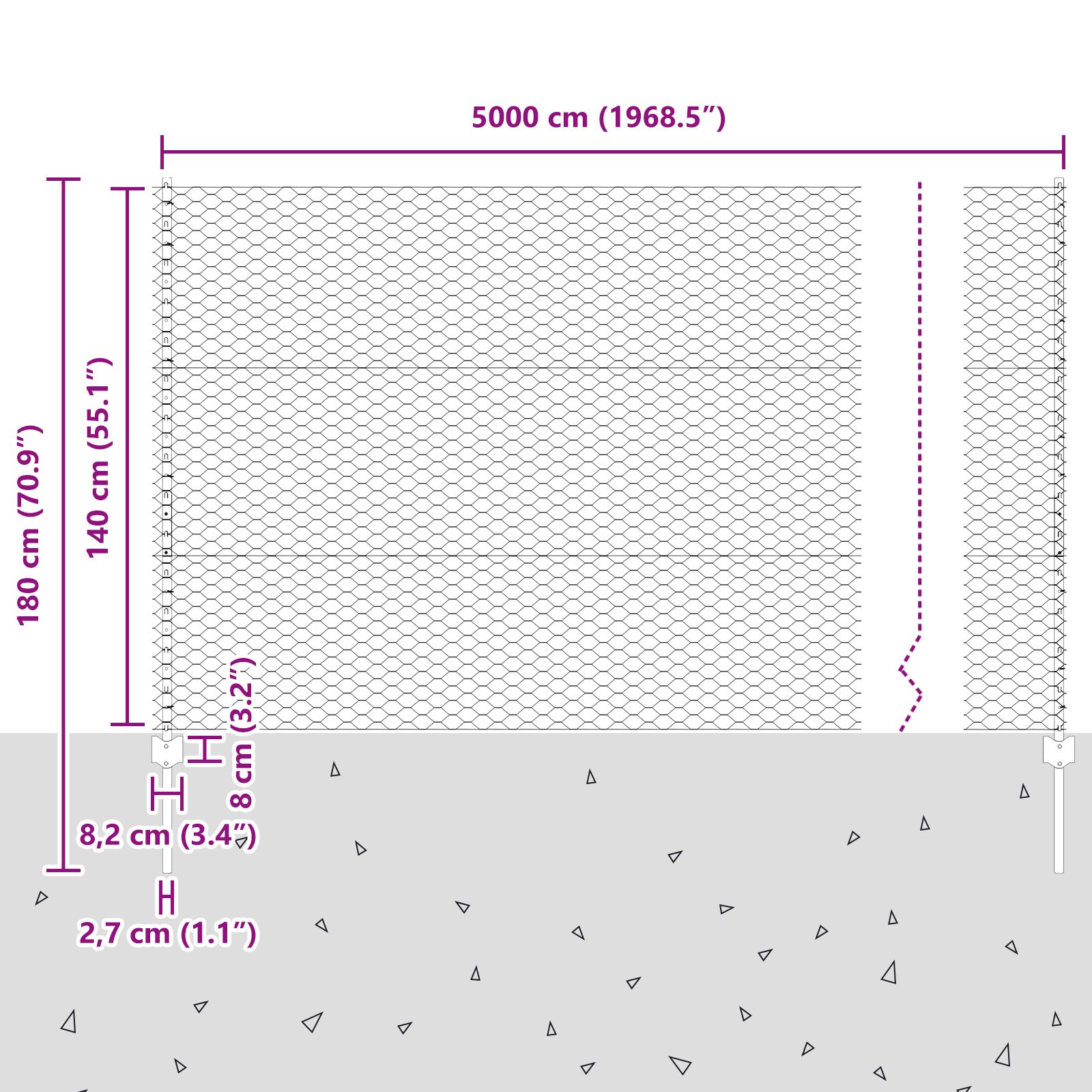 22 db u-csatornás kerítésoszlop szürke 140 cm acél, hatszögletű kerítés szürke 1.4x50 m acél