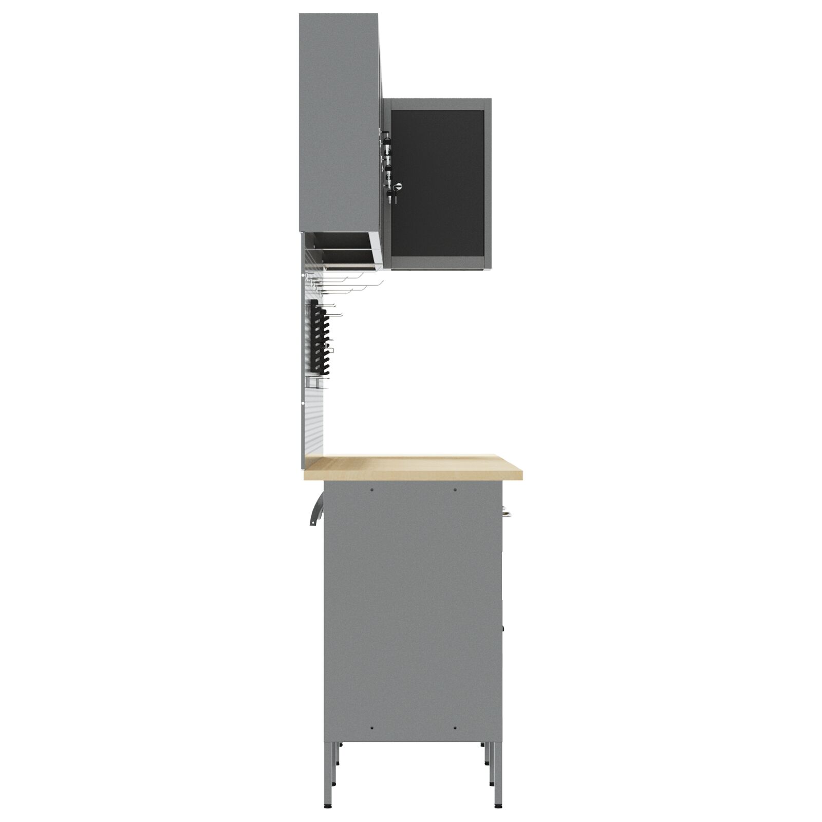 12 darabos munkasarok és pegboard szett fekete mdf-ből és fémből