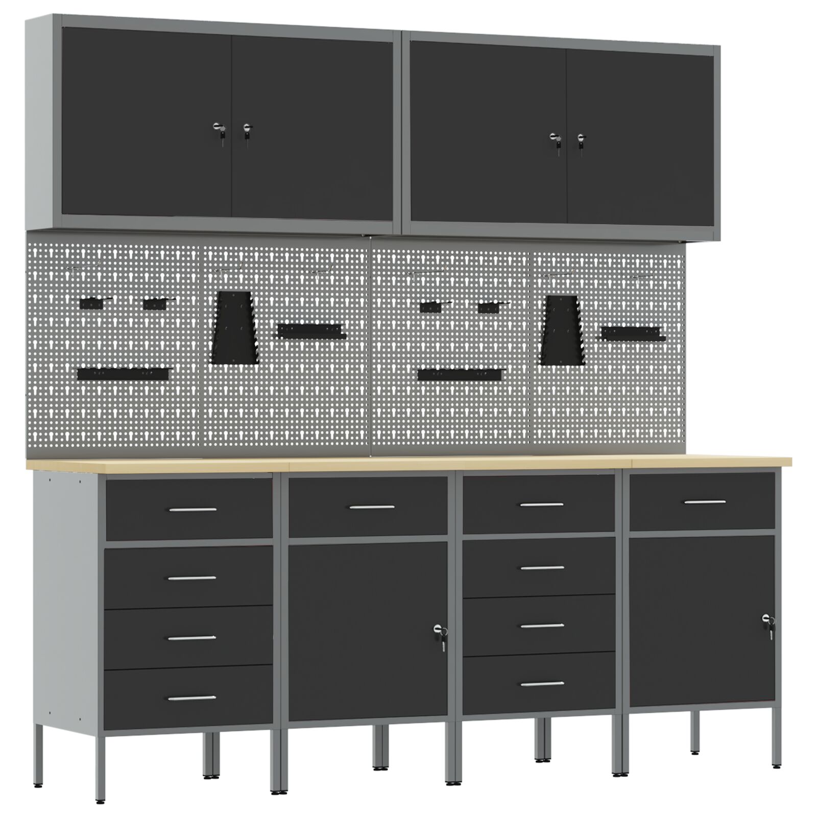 10 részes fekete mdf és fém munkaszekrény és pegboard szett