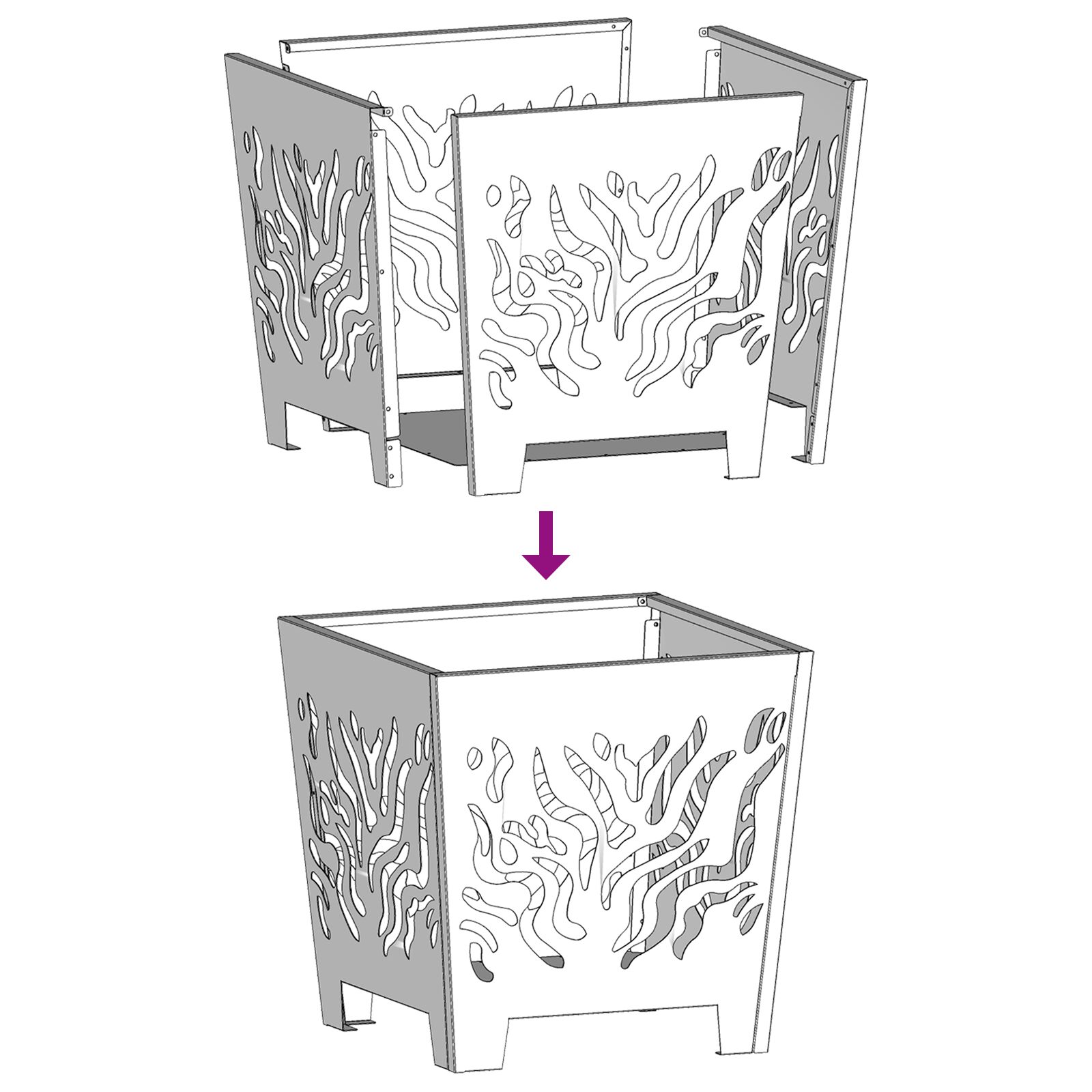 Tűzrakó hely négyzetes 40x40x40 cm időjárásálló acél