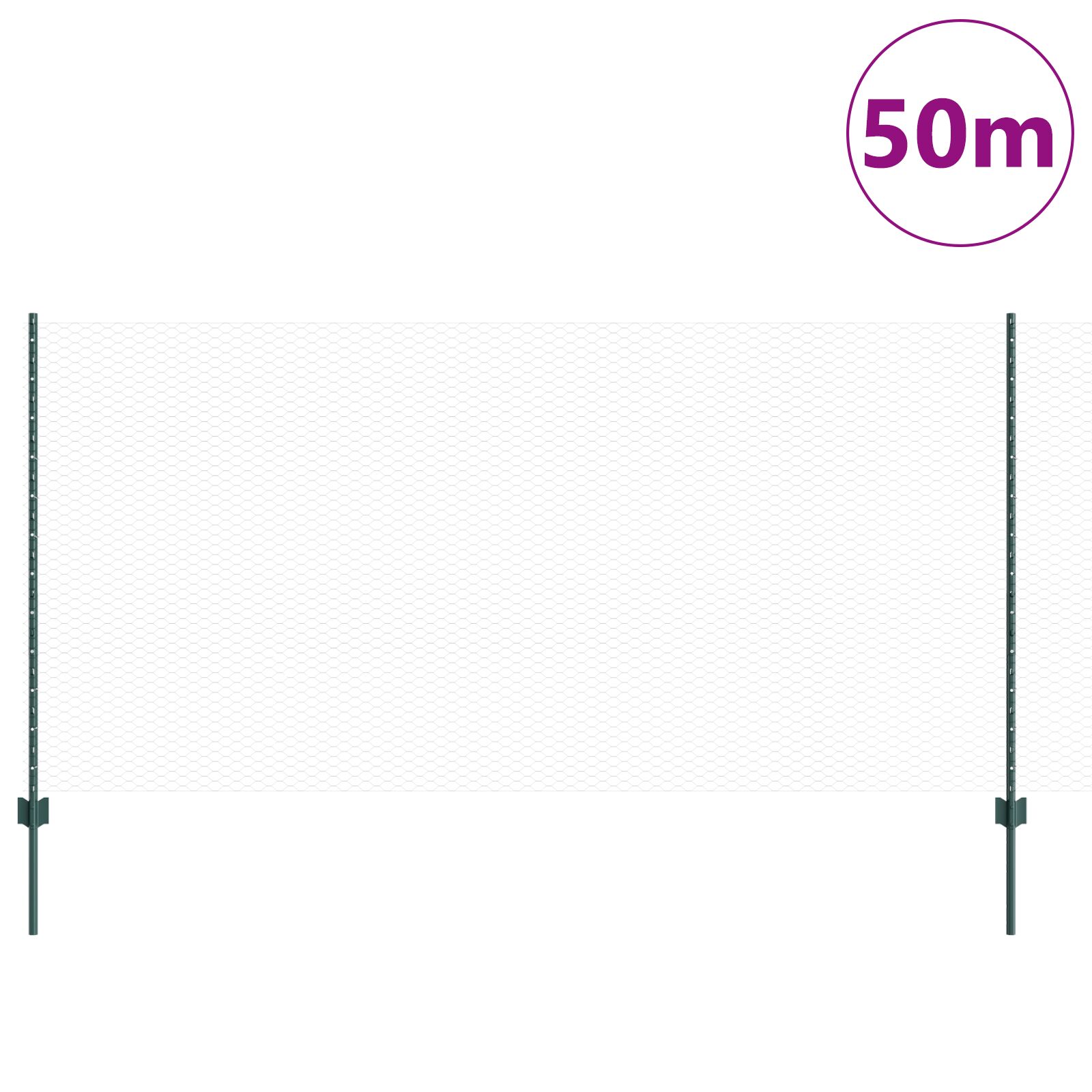 Kerítési oszlopok 11 db u-csatorna zöld 120 cm acél, hatszögletű kerítés zöld 1.2x50 m acél