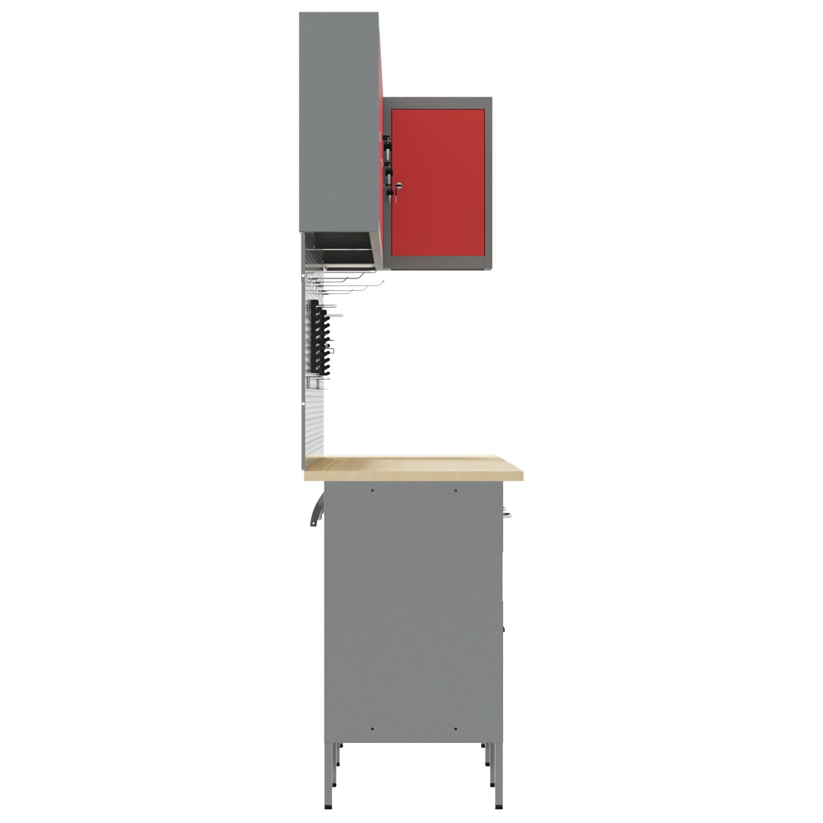 12 darabos munkaasztal és fogas szett piros mdf-ből és fémből